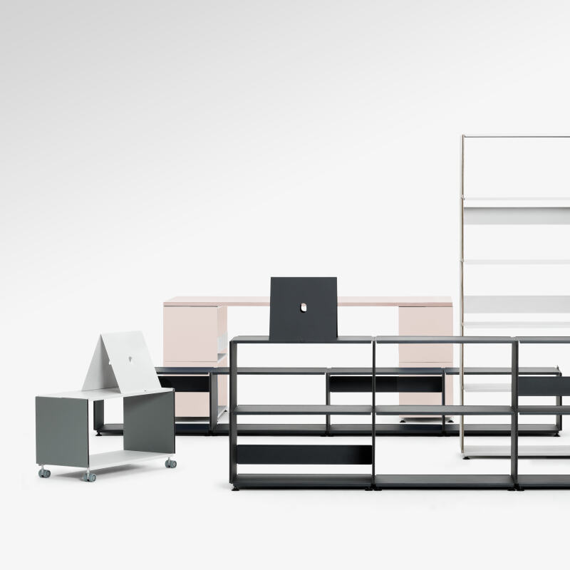 A group of Plusminus modular shelving units designed by Daniel Lorch for Faust Linoleum