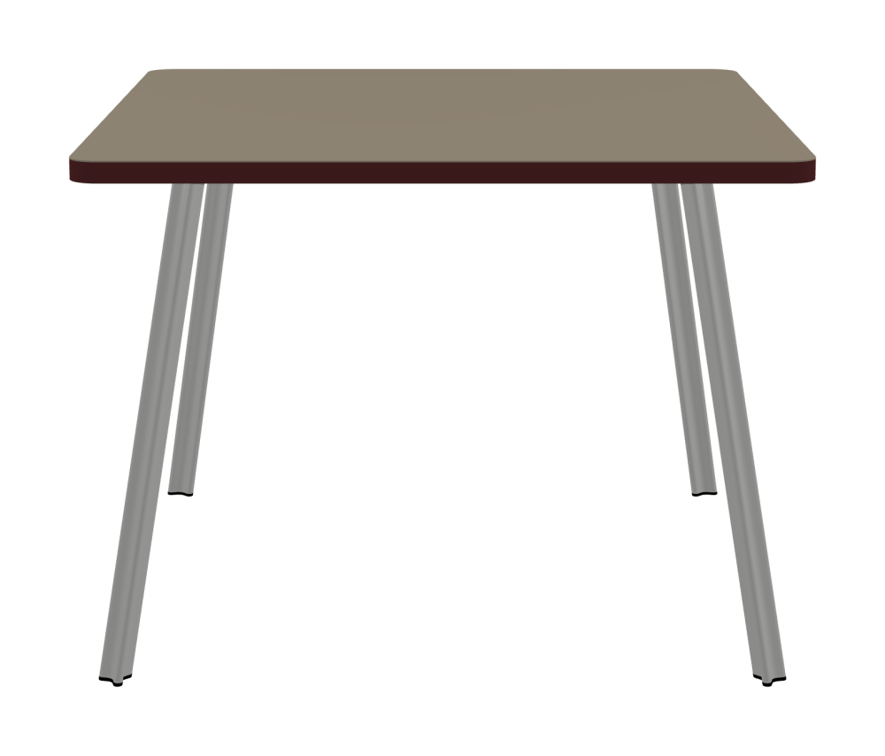 BEAM Tisch - Form Eckig - Länge 100,00 cm - Tiefe 100,00 cm - Radius 4,00 cm - Stärke 3 cm - Oberseite Linoleum, 4011 Taupe - Kern Stäbchenplatte - Kante Linoleum, 4154 Burgundy - Kantenschräge 90° / BEAM Tischbeine - Material und Farbe Aluminium, matt eloxiert - Profilgröße Klein - Höhe 71 cm - Set 4 Tischbeine