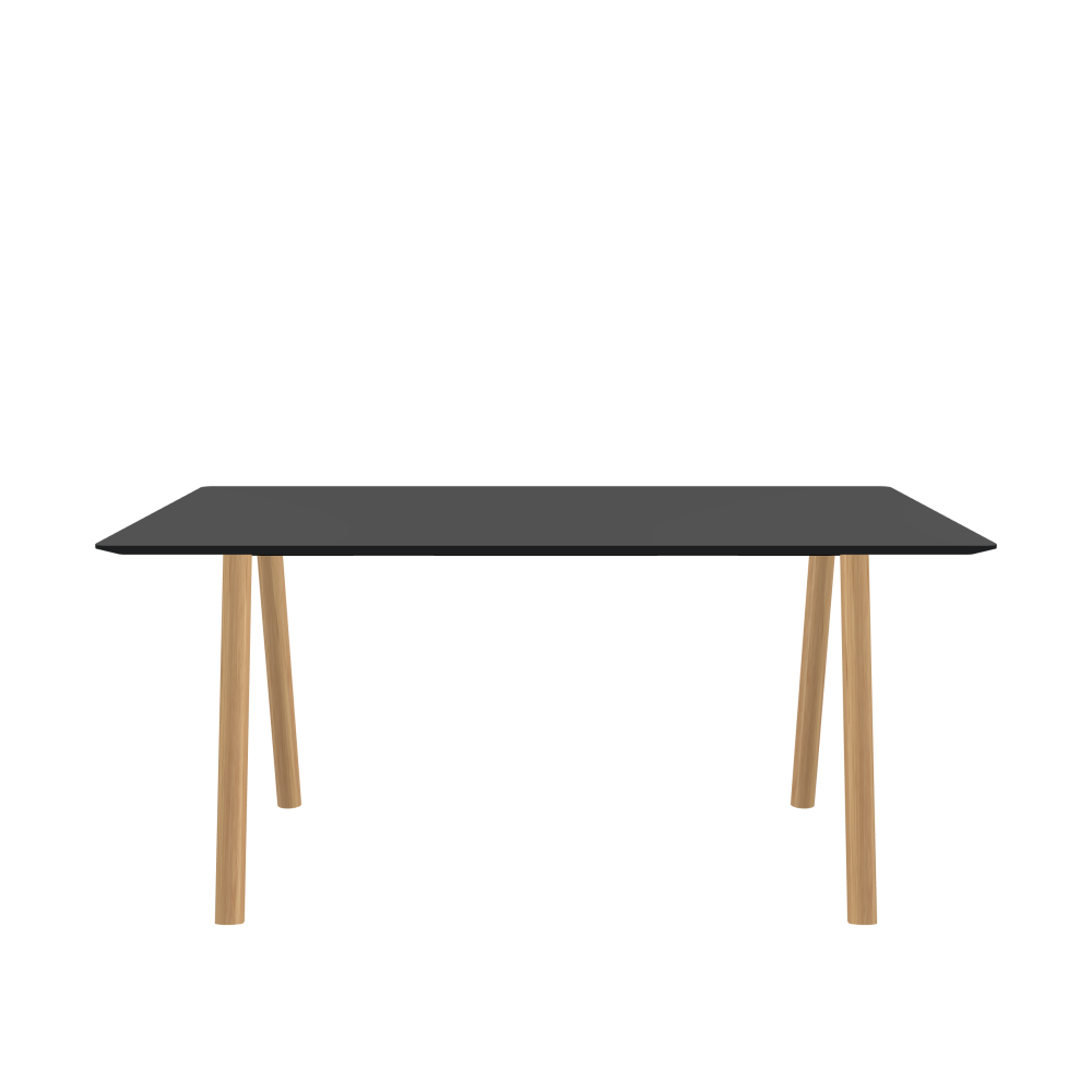 DIN PLUS Tisch - Form Eckig - Länge 160,00 cm - Tiefe 90,00 cm - Radius 2,60 cm - Stärke 2,1 cm - Freiformfläche 1.00000000 - Oberseite Linoleum, 4012 Basalt - Kern MDF - Kante MDF, Schwarz - Kantenschräge 25° / DIN PLUS Tischgestell - Materialien und Farben Holz, Eiche, matt geölt - Länge 126 cm - Breite S - Tischbeinprofil Rund - Set 2 Stück