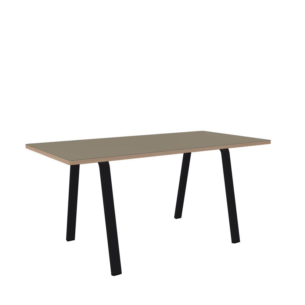 DIN Table - Shape Square - Length 160.00 cm - Width 80.00 cm - Radius 2.60 cm - Thickness 2.6 cm - Freeform 1.00000000 - Surface Linoleum, 4011 Taupe - Core Birch Plywood - Profile Edge 90° / DIN Table Frame - Material and Colour Powder-coated steel, Jet Black (RAL 9005) - Width S - Set 2 Pieces