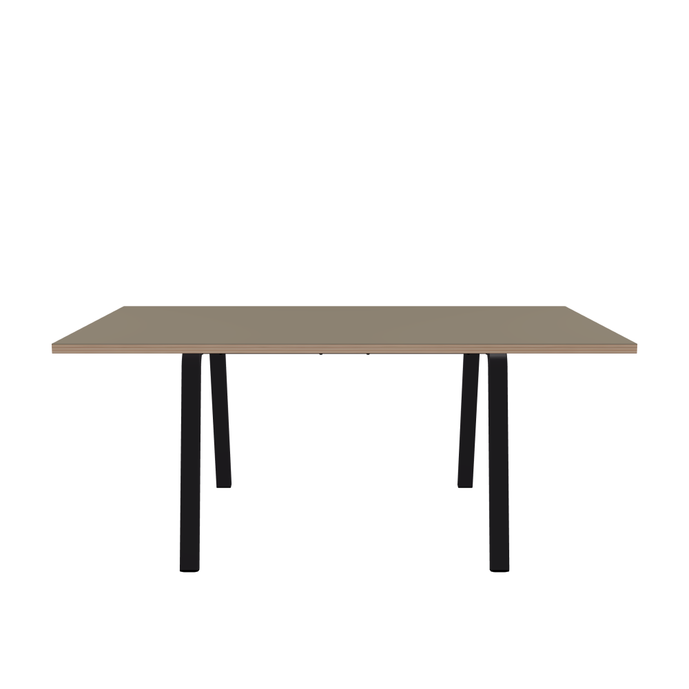 DIN Table - Shape Square - Length 180.00 cm - Width 100.00 cm - Radius 0.30 cm - Thickness 3 cm - Surface Linoleum, 4011 Taupe - Core Laminboard - Edge Multiplex - Profile Edge 90° / DIN Table Frame - Material and Colour Powder-coated steel, Jet Black (RAL 9005) - Width M - Set 2 Pieces