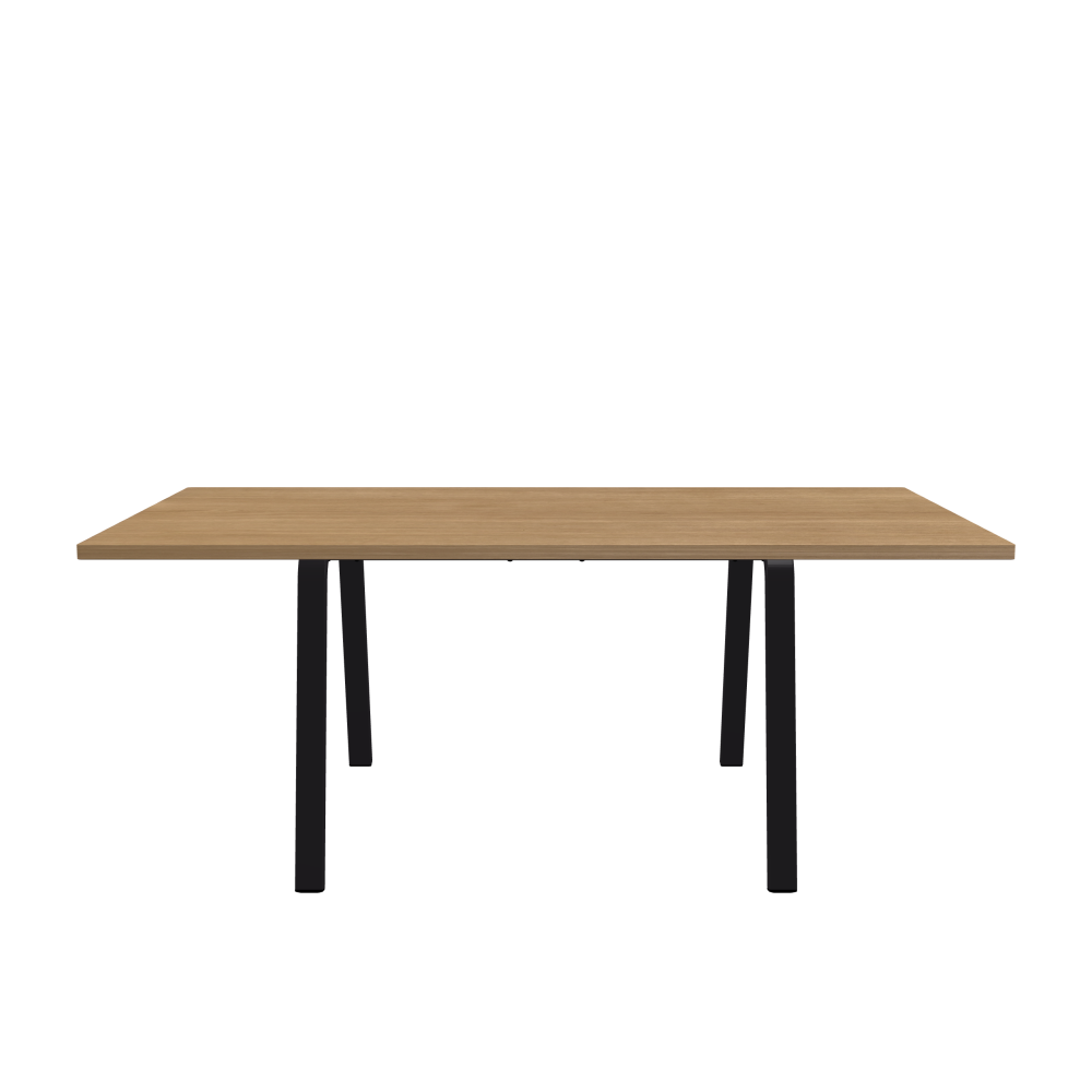 DIN Table - Shape Square - Length 190.00 cm - Width 100.00 cm - Radius 1.00 cm - Thickness 2.9 cm - Surface Wood Veneer, Oak - Core Laminboard - Edge Wood, Oak - Profile Edge 90° / DIN Table Frame - Material and Colour Powder-coated steel, Jet Black (RAL 9005) - Width M - Set 2 Pieces