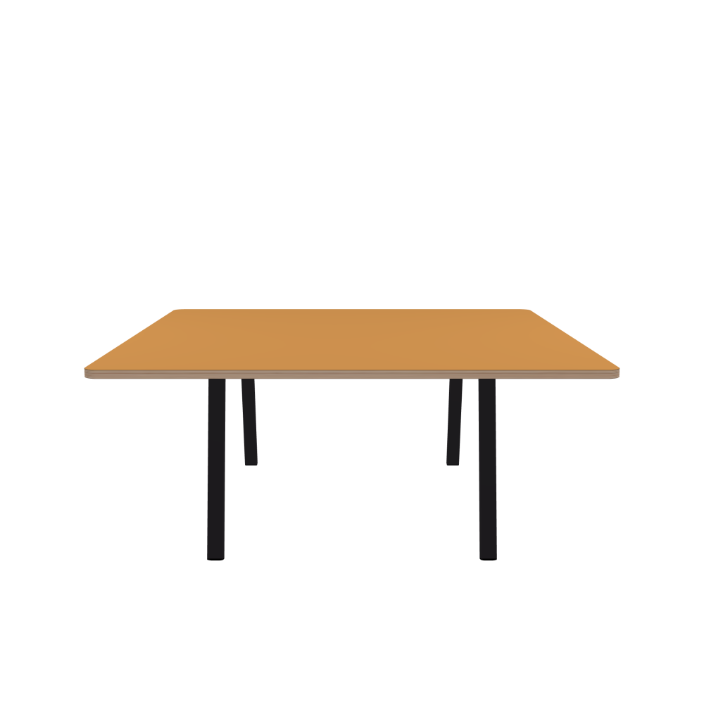 DIN Table - Shape Square - Length 180.00 cm - Width 180.00 cm - Radius 5.00 cm - Thickness 3 cm - Freeform 1.00000000 - Surface Linoleum, 4002 Leather - Core Laminboard - Edge Multiplex - Profile Edge 90° / DIN Table Frame - Material and Colour Powder-coated steel, Jet Black (RAL 9005) - Width XL - Set 2 Pieces