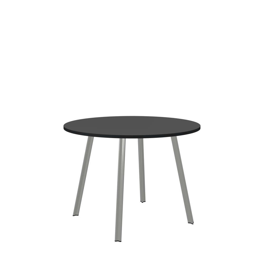 BEAM Table - Shape Round - Length 100.00 cm - Width 100.00 cm - Thickness 2.1 cm - Freeform 1.00000000 - Surface Linoleum, 4012 Basalt - Core MDF - Edge MDF, Black - Profile Edge 90° / BEAM Table Legs - Material and Colour Aluminium, matt anodised - Profile strength Small - Height 71 cm - Set 4 Legs