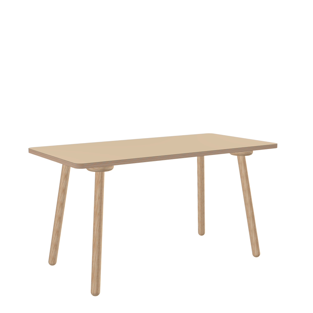 MT2 Table - Shape Square - Length 140.00 cm - Width 70.00 cm - Radius 4.00 cm - Thickness 2.6 cm - Freeform 1.00000000 - Surface Linoleum, 4007 Macadamia - Core Birch Plywood - Profile Edge 90° / MT2 Table Legs - Material and Colour Wood, Oak, natural, matt oiled - Set 4 Legs