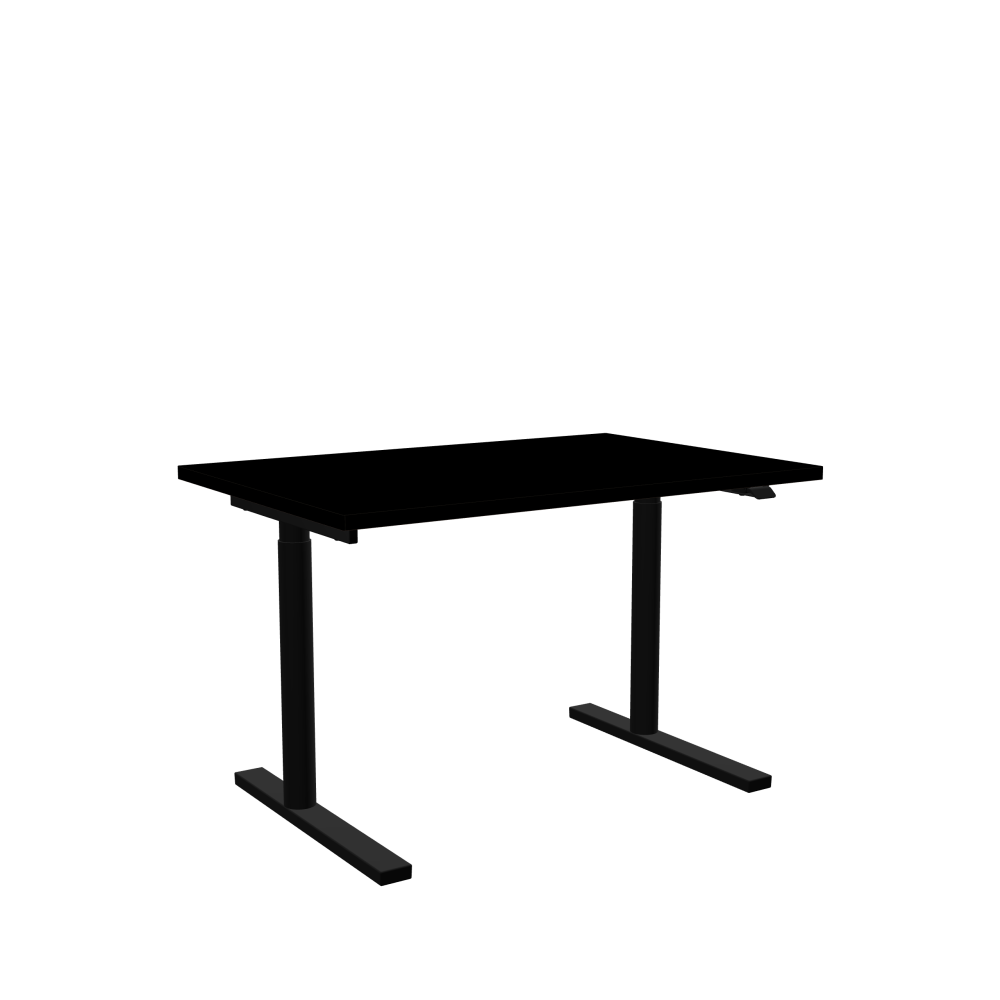 ATS Desk - Shape Square - Length 120,00 cm - Width 80,00 cm - Radius 0,30 cm - Thickness 3 cm - Surface Linoleum, 4023 Nero - Core Laminboard - Edge Linoleum, 4023 Nero - Profile Edge 90° / ATS Desk Frame - Material and Colour Powder coated, Jet black (RAL 9005) - Size L 106 × W 71 cm - Lifting Columns Round - Control Unit Standard