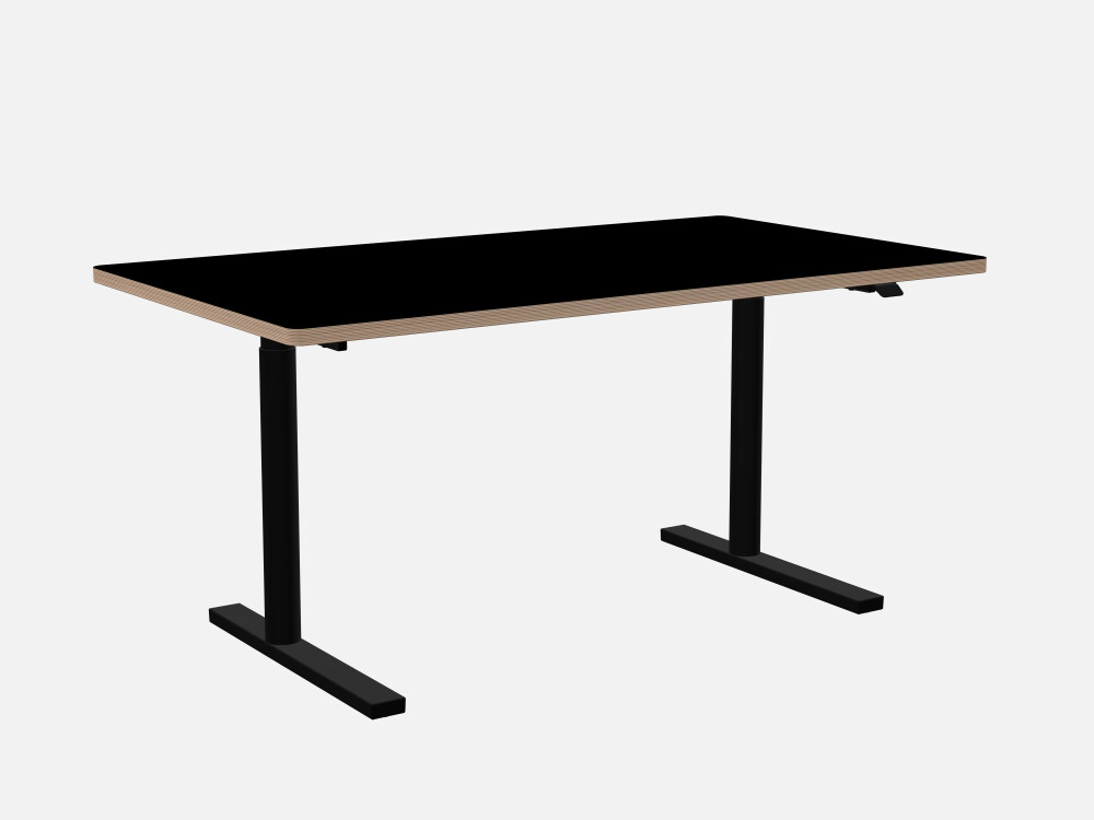 ATS Table by Michel Charlot with a black height-adjustable frame and a dark linoleum table top
