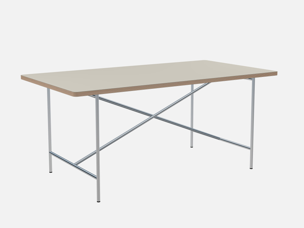 E2 Table by Adam Weiland showcasing a chrome frame paired with a light-colored linoleum top