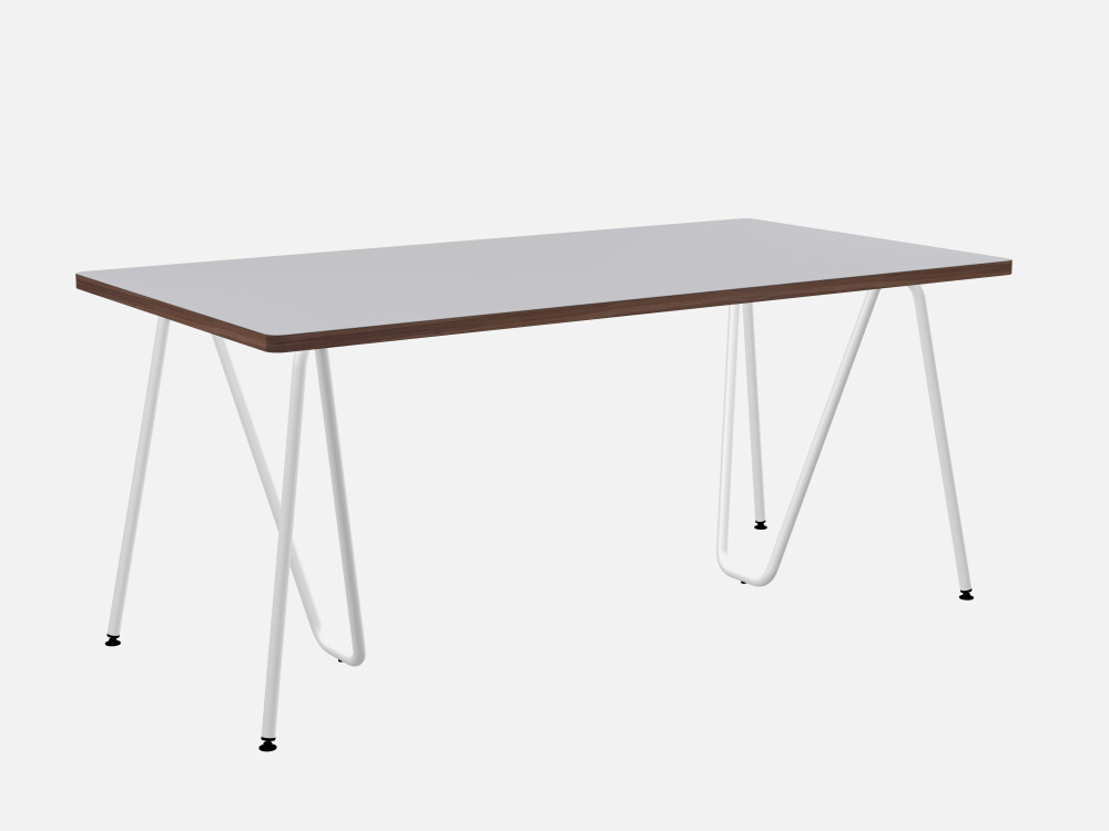 E2 Table by Adam Weiland showcasing a chrome frame paired with a light-colored linoleum top