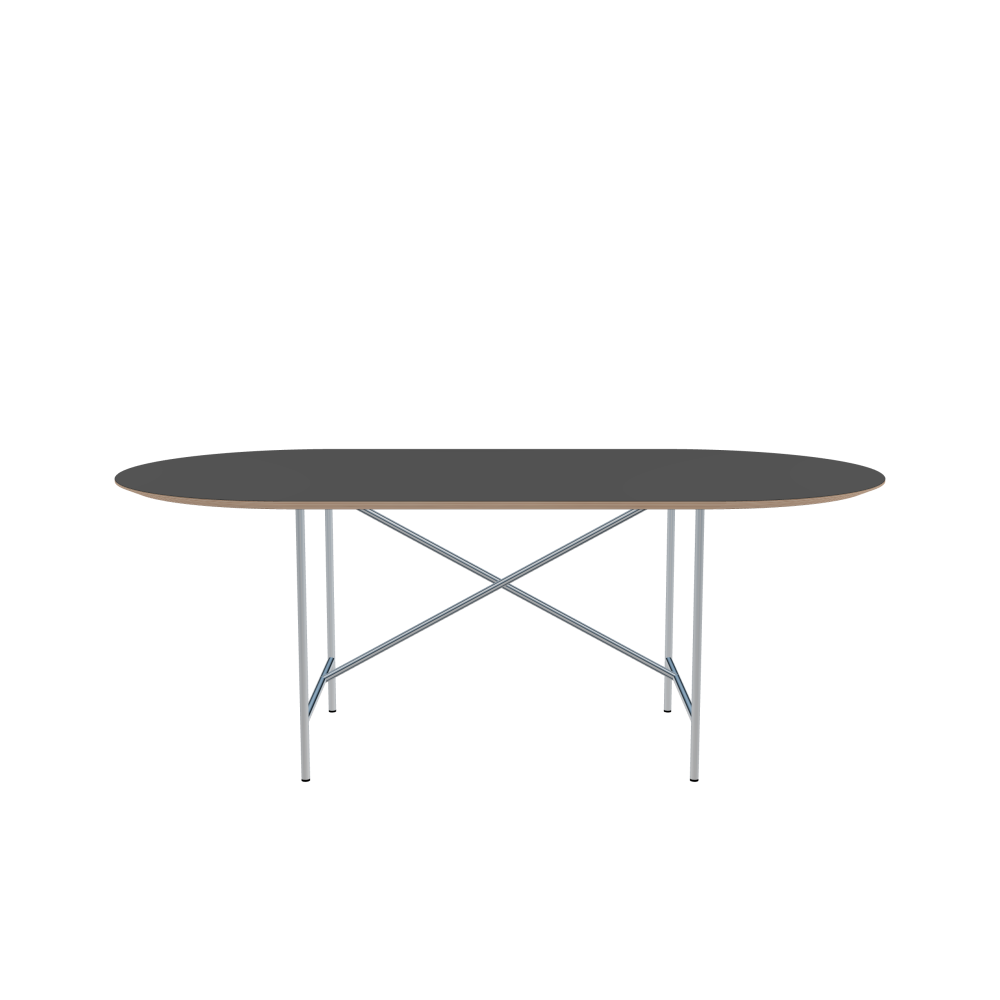 E2 Table - Shape Square - Length 200.00 cm - Width 100.00 cm - Radius 50.00 cm - Thickness 2.6 cm - Freeform 1.00000000 - Surface Linoleum, 4012 Basalt - Core Birch Plywood - Profile Edge 25° / E2 Table Frame - Material and Colour Steel, clear-coated - Cross bar Shifted - Length 135 cm - Width 60 cm - Height 72 cm