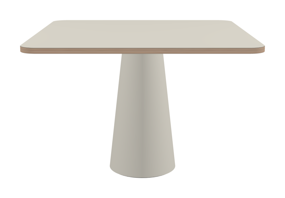 ALT Table - Shape Square - Length 110.00 cm - Width 110.00 cm - Radius 8.00 cm - Thickness 2.6 cm - Freeform 1.00000000 - Surface Linoleum, 4176 Mushroom - Core Birch Plywood - Profile Edge 90° / ALT Table Stand - Surface Linoleum, 4176 Mushroom - Size S: Ø 36 × H 72 cm