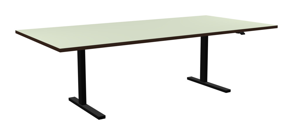 ATS Desk - Shape Square - Length 250.00 cm - Width 120.00 cm - Radius 0.30 cm - Thickness 3 cm - Surface Linoleum, 4183 Pistachio - Core Laminboard - Edge Wood, Fumed Oak - Profile Edge 90° / ATS Desk Frame - Material and Colour Powder coated, Jet black (RAL 9005) - Size L 166 × W 71 cm - Lifting Columns Rectangle - Control Unit Standard