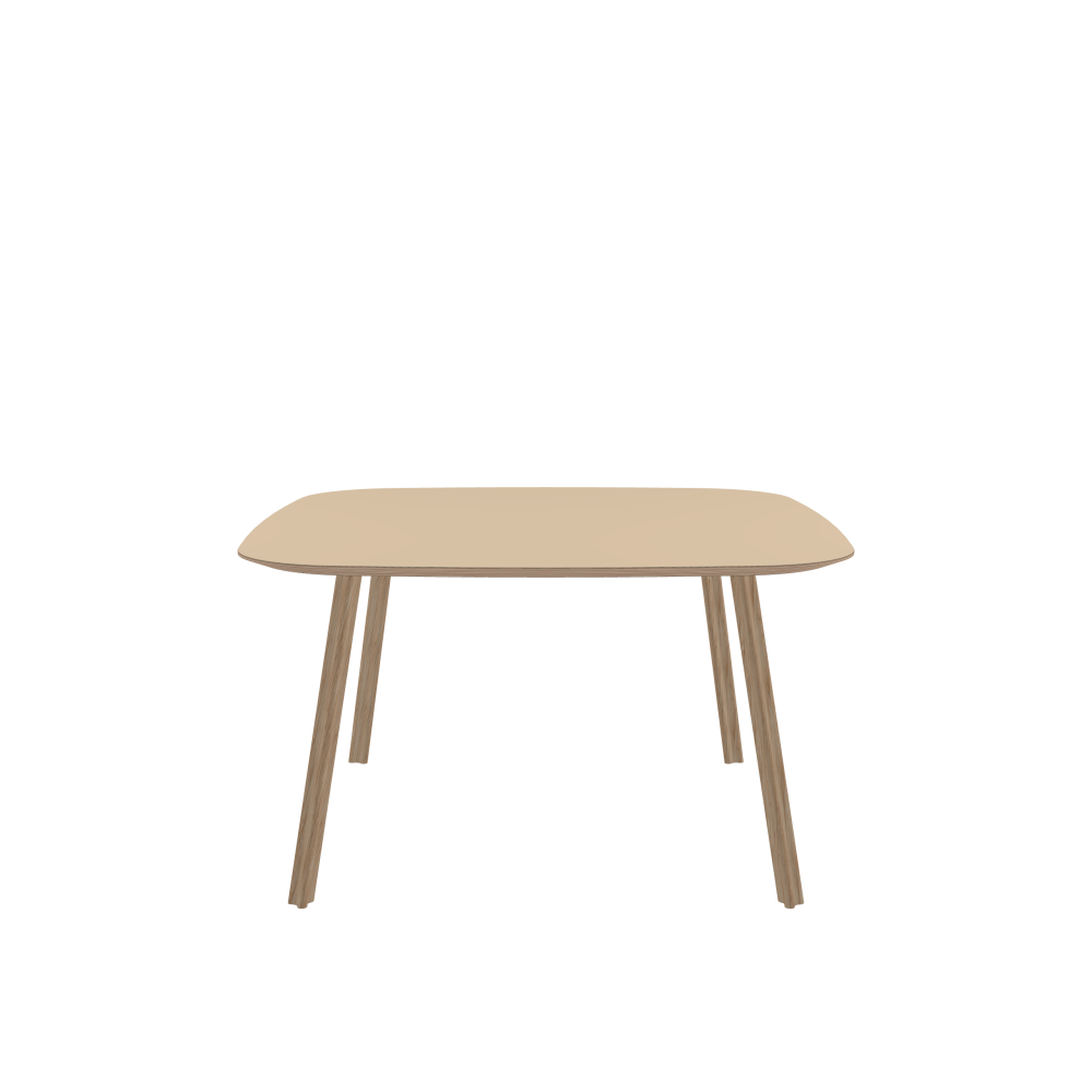 BEAM Tisch - Form Tonnenform rund - Länge 130,00 cm - Tiefe 130,00 cm - Radius 24,00 cm - Stärke 2,6 cm - Freiformfläche 1.00000000 - Oberseite Linoleum, 4007 Macadamia - Kern Multiplex Birke - Kantenschräge 25° / BEAM Tischbeine - Material und Farbe Holz, Eiche, matt geölt - Profilgröße Normal - Höhe 71 cm - Set 4 Tischbeine