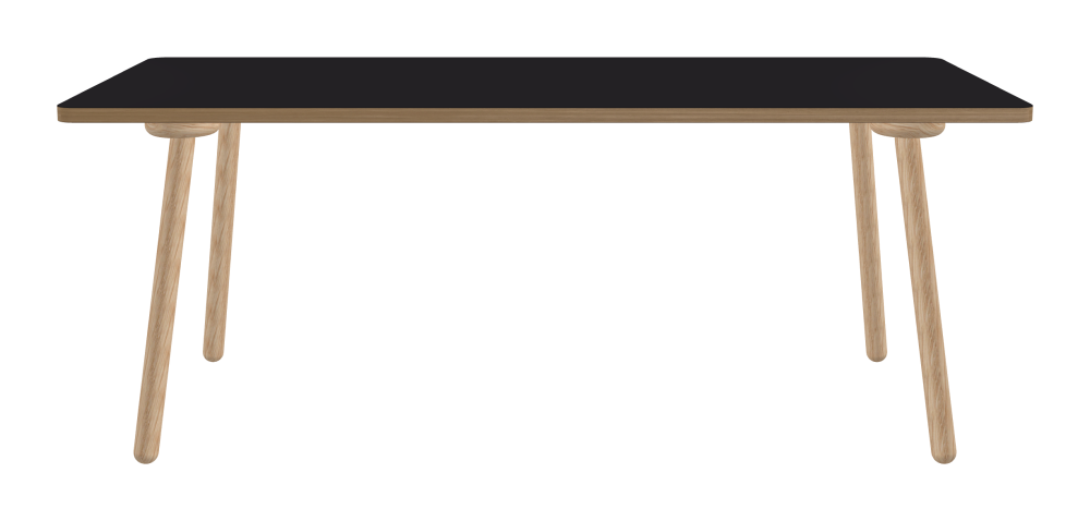 MT2 Table - Shape Square - Length 190.00 cm - Width 80.00 cm - Radius 4.00 cm - Thickness 3 cm - Surface Linoleum, 4166 Charcoal - Core Laminboard - Edge Wood, Oak - Profile Edge 90° / MT2 Table Legs - Material and Colour Wood, Oak, natural, matt oiled - Set 4 Legs
