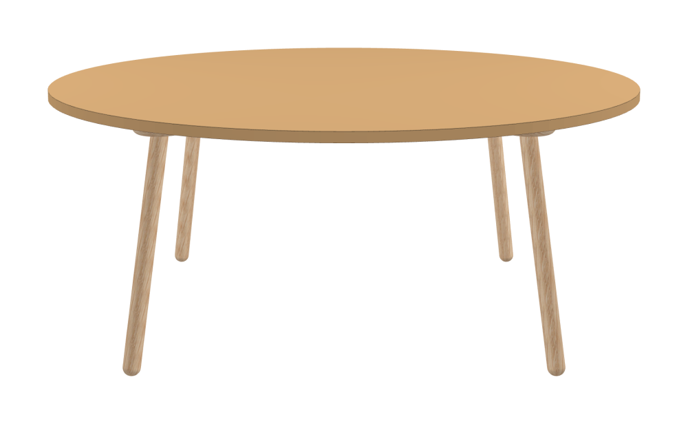 MT2 Table - Shape Round - Length 180.00 cm - Width 180.00 cm - Thickness 3 cm - Freeform 1.00000000 - Surface Linoleum, 4001 Clay - Core Laminboard - Edge Linoleum, 4001 Clay - Profile Edge 90° / MT2 Table Legs - Material and Colour Wood, Oak, natural, matt oiled - Set 4 Legs