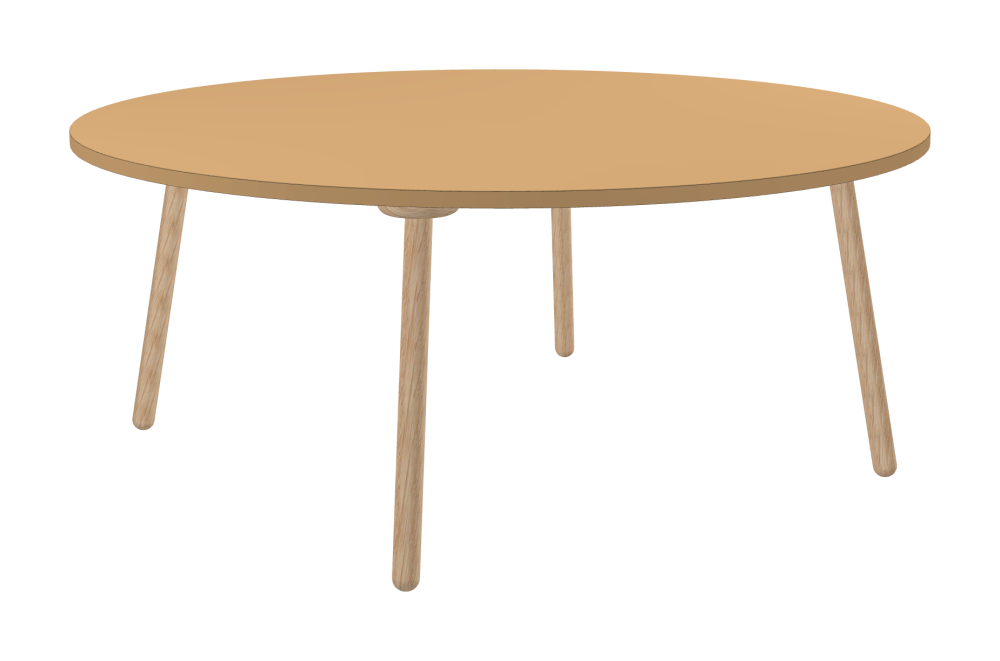 MT2 Table - Shape Round - Length 180.00 cm - Width 180.00 cm - Thickness 3 cm - Freeform 1.00000000 - Surface Linoleum, 4001 Clay - Core Laminboard - Edge Linoleum, 4001 Clay - Profile Edge 90° / MT2 Table Legs - Material and Colour Wood, Oak, natural, matt oiled - Set 4 Legs