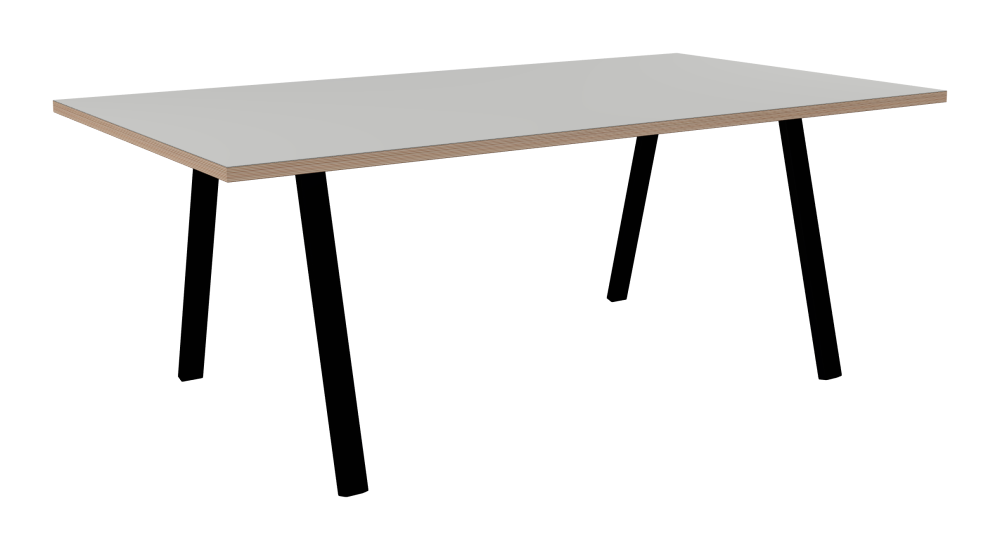 DIN PLUS Table - Shape Square - Length 200.00 cm - Width 110.00 cm - Radius 0.30 cm - Thickness 3 cm - Surface Linoleum, 4175 Pebble - Core Laminboard - Edge Multiplex - Profile Edge 90° / DIN PLUS Table Frame - Material and Colour Powder-coated steel, Jet Black (RAL 9005) - Length 146 cm - Width M - Leg Profile Rectangular - Set 2 Pieces