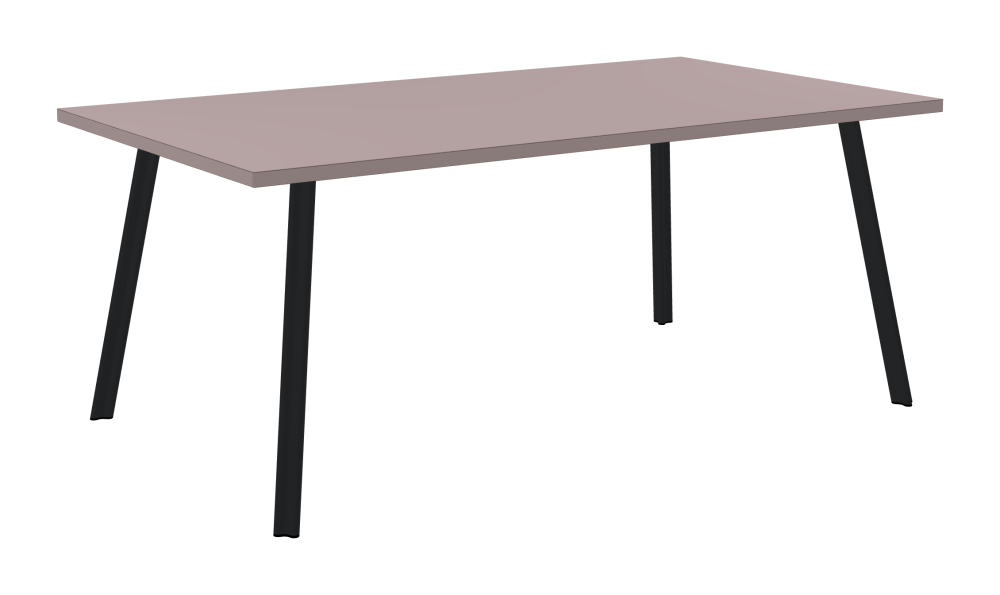 BEAM Table - Shape Square - Length 180.00 cm - Width 100.00 cm - Radius 0.30 cm - Thickness 3 cm - Surface Linoleum, 4010 Soft Lilac - Core Laminboard - Edge Linoleum, 4010 Soft Lilac - Profile Edge 90° / BEAM Table Legs - Material and Colour Aluminium, powder-coated, Black grey (RAL 7021) - Profile strength Standard - Height 71 cm - Set 4 Legs