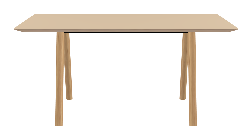 DIN PLUS Table - Shape Square - Length 160.00 cm - Width 90.00 cm - Radius 5.00 cm - Thickness 2.9 cm - Freeform 1.00000000 - Surface Linoleum, 4007 Macadamia - Core Birch Plywood - Profile Edge 25° / DIN PLUS Table Frame - Material and Colour Wood, Oak, matt oiled - Length 106 cm - Width S - Leg Profile Round - Set 2 Pieces