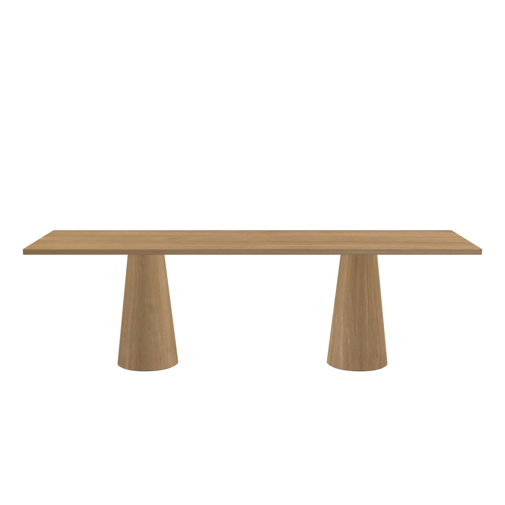 ALT Table - Shape Square - Length 250.00 cm - Width 80.00 cm - Radius 1.00 cm - Thickness 2.9 cm - Surface Wood Veneer, Oak - Core Laminboard - Edge Wood, Oak - Profile Edge 90° / ALT Table Stand - Surface Wood Veneer, Oak - Size S: Ø 36 × H 72 cm