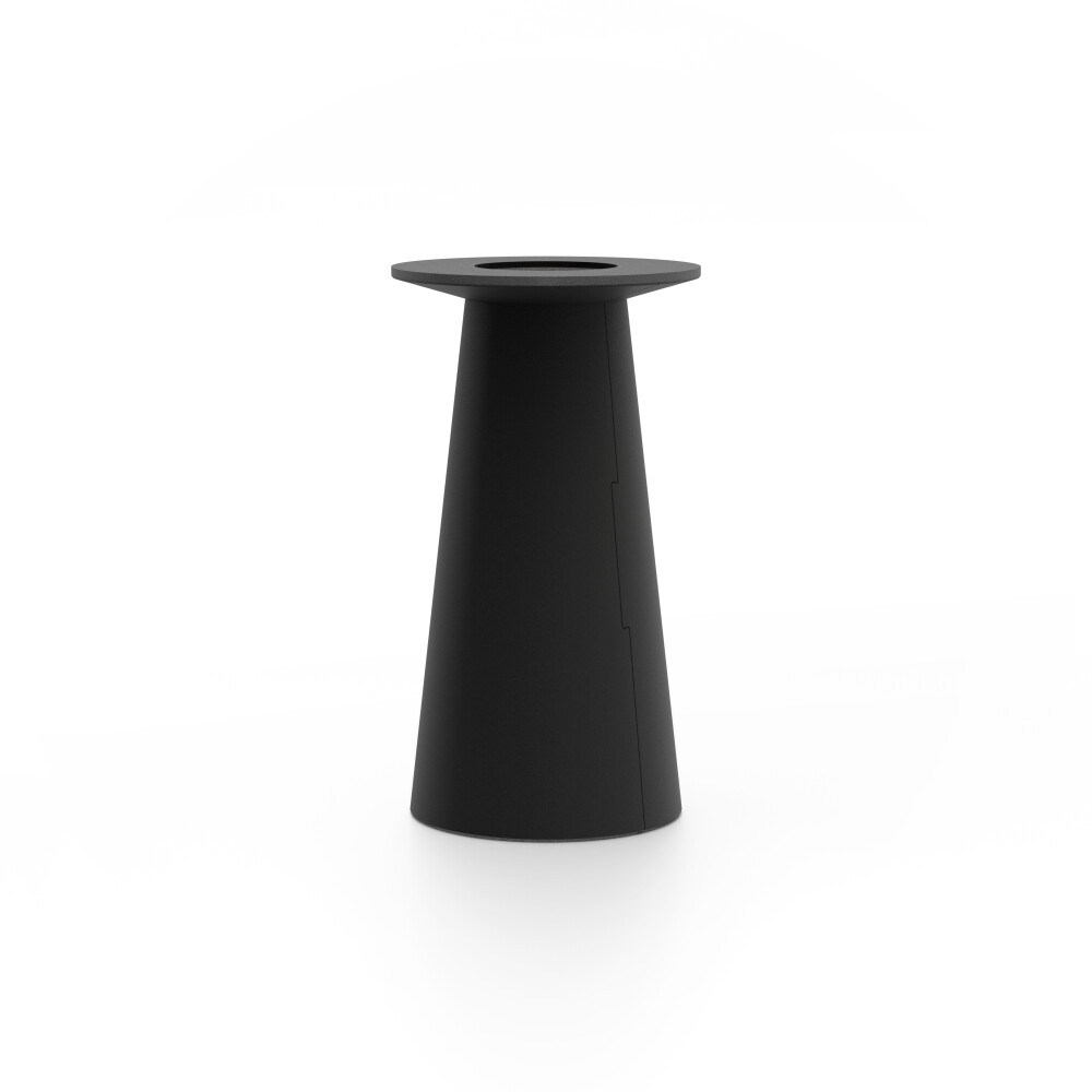 ALT (All Linoleum Tabe) konusförmiges Tischgestell, beschichtet mit Linoleum (4023 Nero), S Ø 36 cm, designed by Keiji Takeuchi