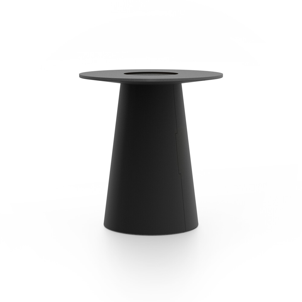 ALT (All Linoleum Tabe) konusförmiges Tischgestell, beschichtet mit Linoleum (4023 Nero), L Ø 45 cm, designed by Keiji Takeuchi