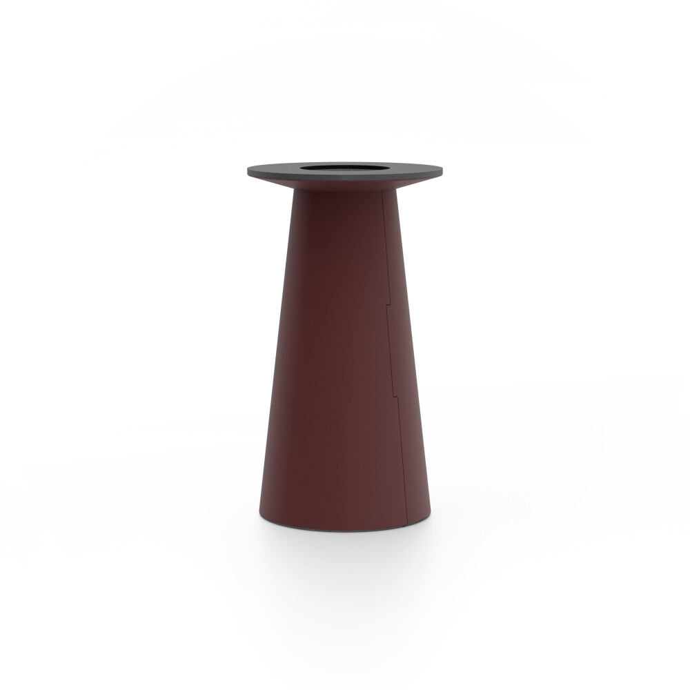 ALT (All Linoleum Table) cone-shaped table base lined with linoleum (4154 Burgundy), S Ø360, designed by Keiji Takeuchi