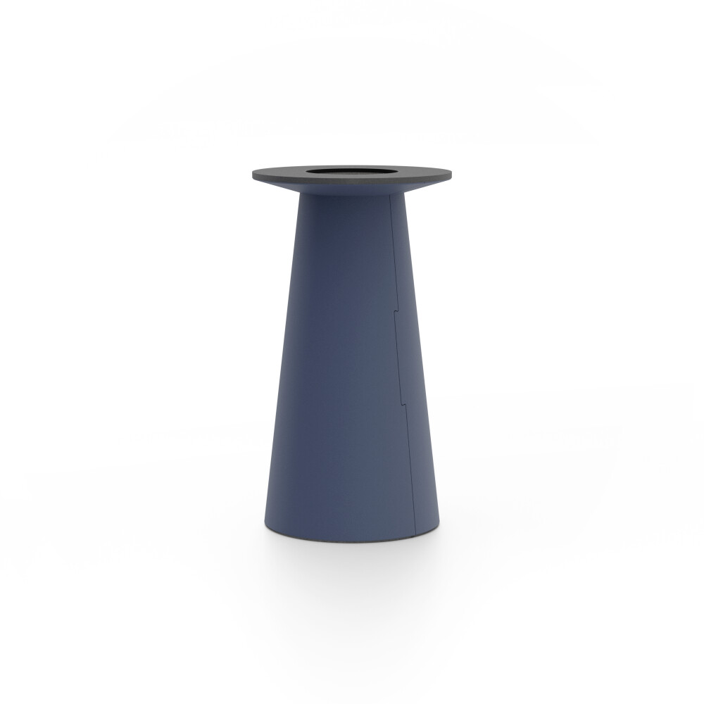 ALT (All Linoleum Tabe) konusförmiges Tischgestell, beschichtet mit Linoleum (4179 Smokey Blue), S Ø 36 cm, designed by Keiji Takeuchi