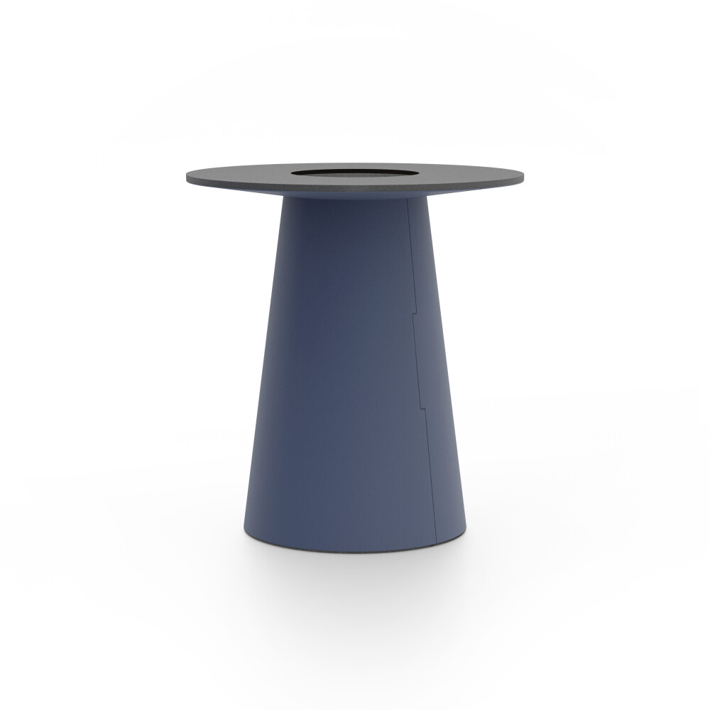 ALT (All Linoleum Tabe) konusförmiges Tischgestell, beschichtet mit Linoleum (4179 Smokey Blue), L Ø 45 cm, designed by Keiji Takeuchi