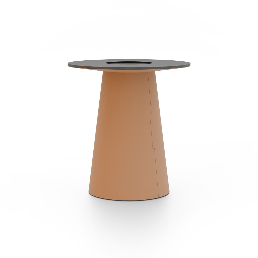 ALT (All Linoleum Tabe) konusförmiges Tischgestell, beschichtet mit Linoleum (4003 Walnut), L Ø 45 cm, designed by Keiji Takeuchi