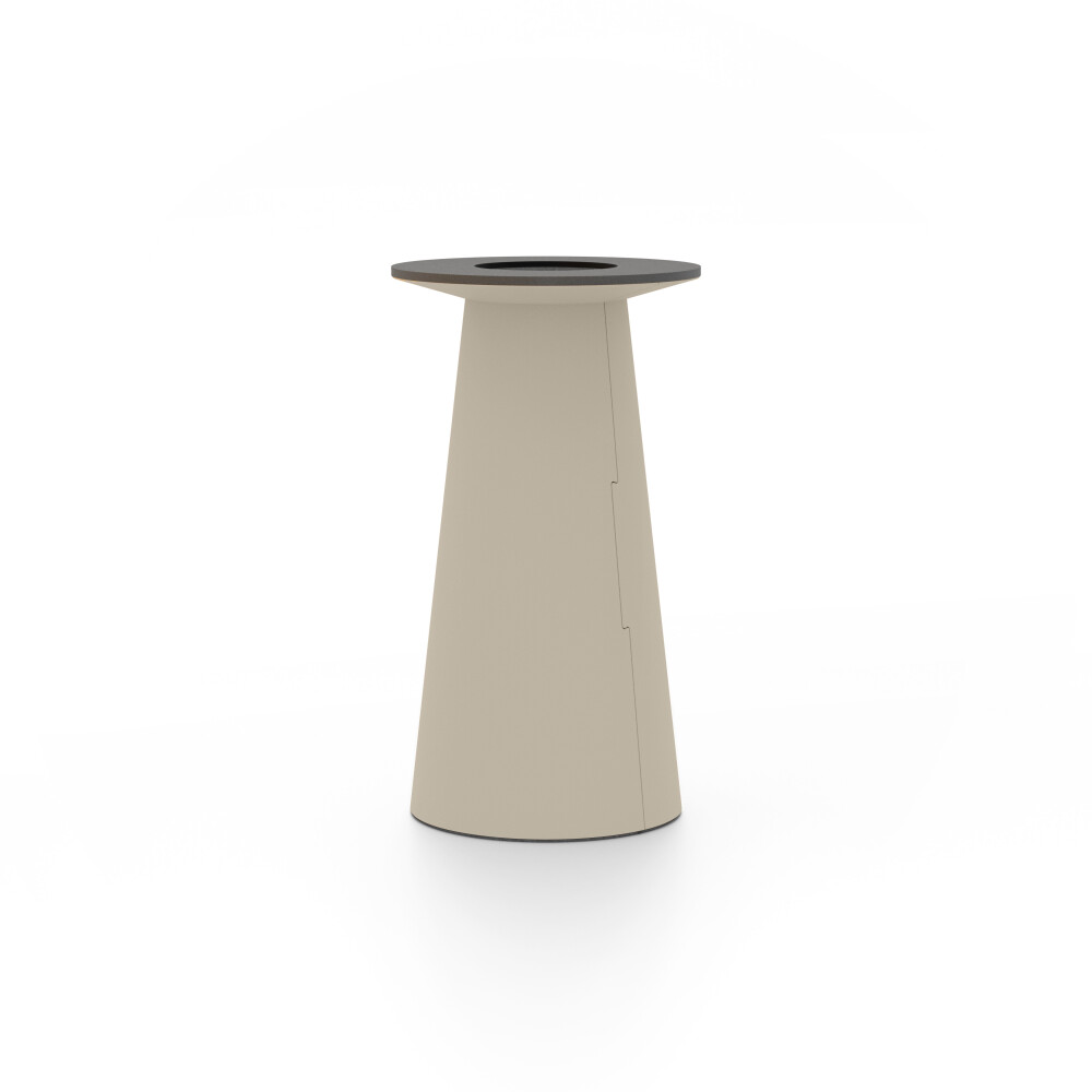 ALT (All Linoleum Tabe) konusförmiges Tischgestell, beschichtet mit Linoleum (4011 Taupe ᴺᴱᵁ), S Ø 36 cm, designed by Keiji Takeuchi