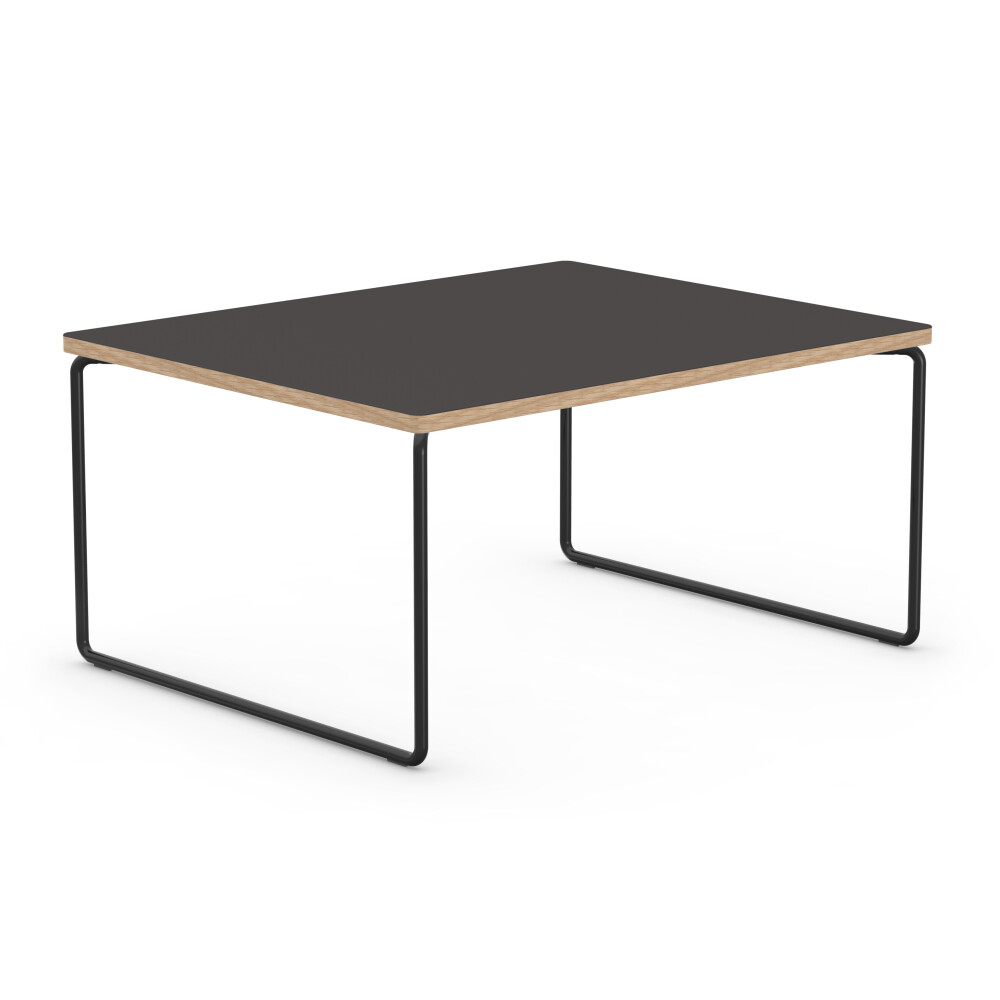 LOW & LOWER Coffee Tables - Linoleum Linoleum, 4166 Charcoal - Table Top Edge Oak - Frame Steel, Powder-coated, Jet black (RAL 9005) - Dimensions L 40 × W 35 × H 27 cm