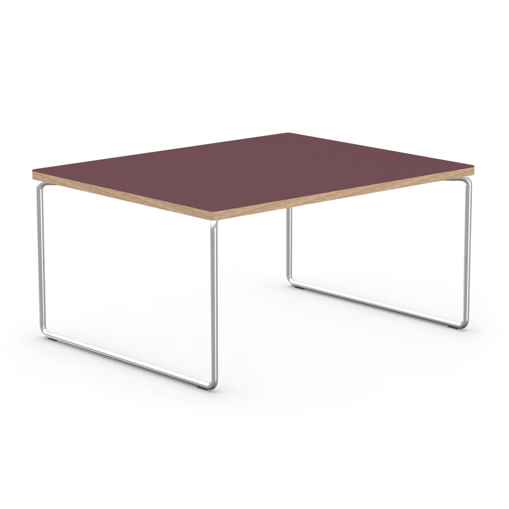 LOW & LOWER Coffee Tables - Linoleum Linoleum, 4154 Burgundy - Table Top Edge Oak - Frame Steel, Chrome-plated (glossy) - Dimensions L 60 × W 60 × H 37 cm