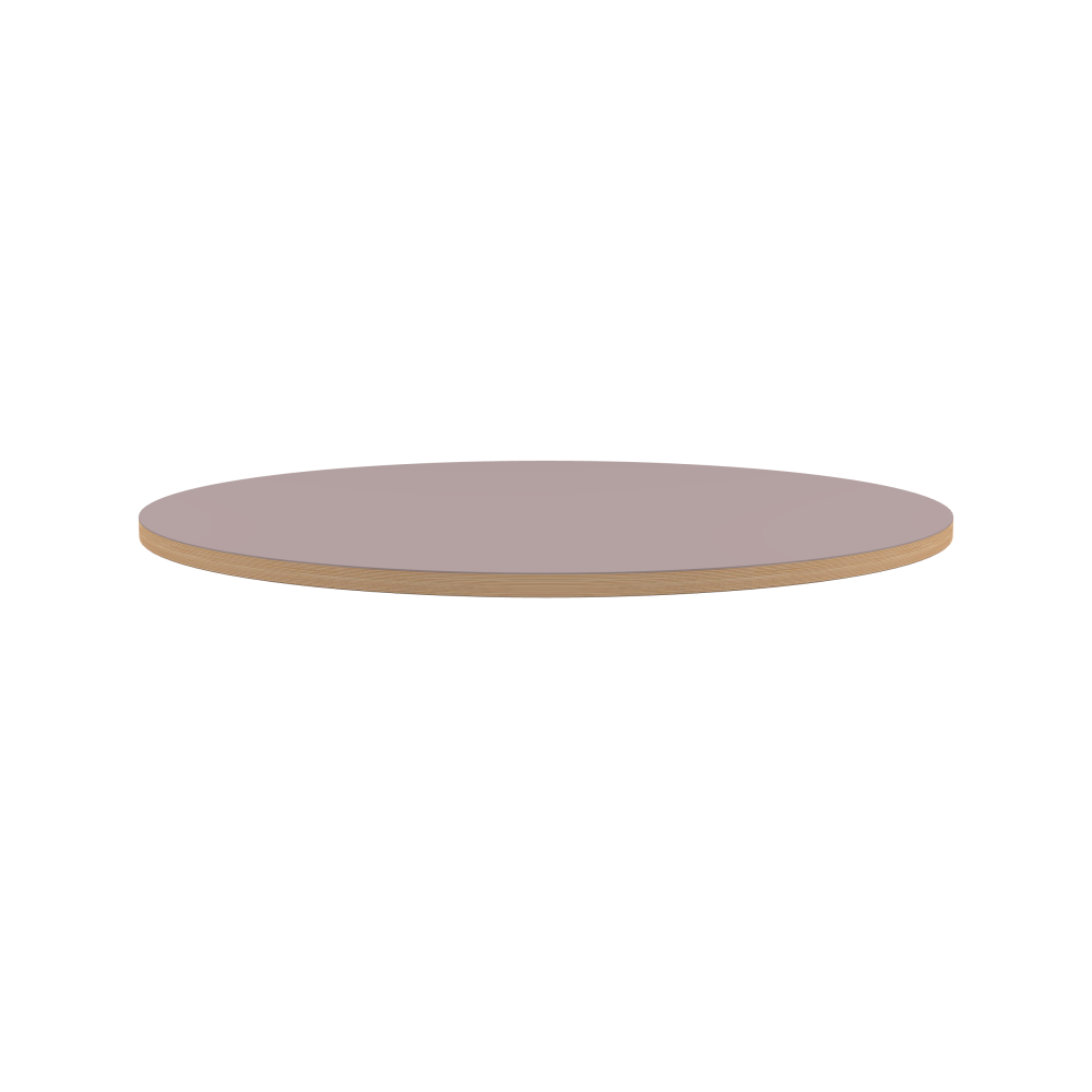 Table Top - Shape Round - Length 120.00 cm - Width 120.00 cm - Thickness 3 cm - Freeform 1.00000000 - Surface Linoleum, 4010 Soft Lilac - Core Laminboard - Edge Wood, Larch - Profile Edge 90°