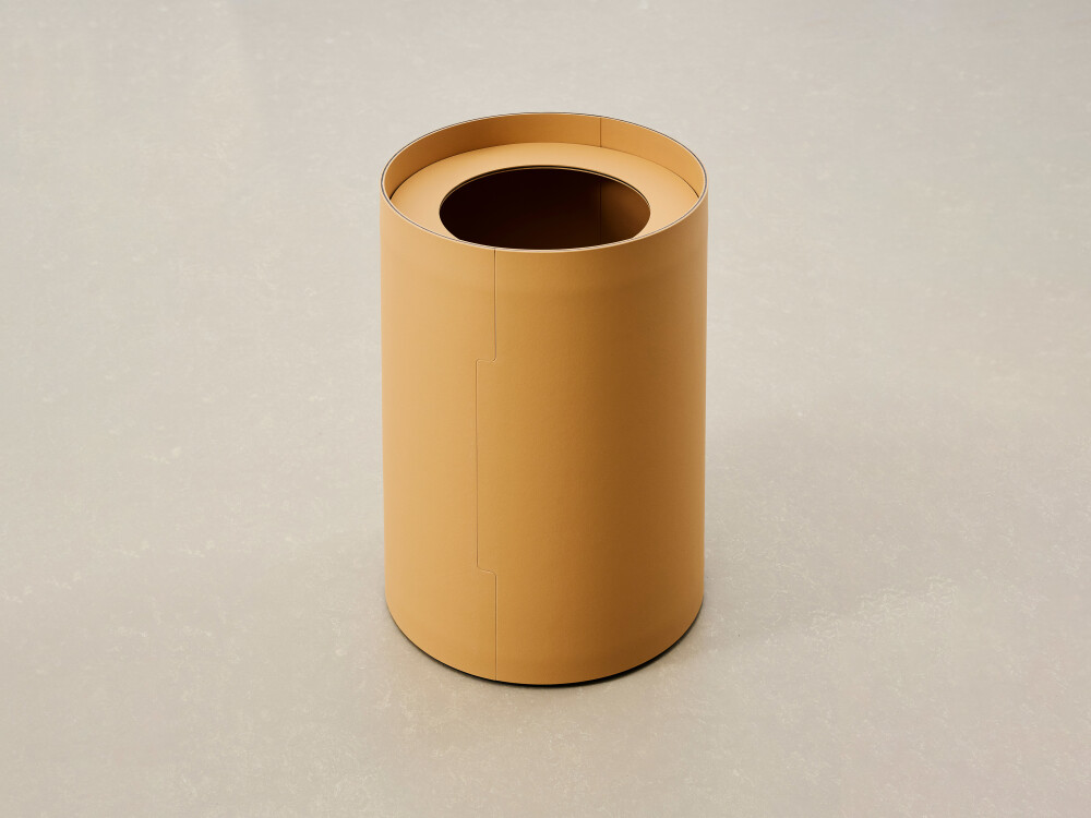 TIDY wastepaper basket in the shape of a cylinder made of linoleum in the color leather - minimalist design by Keiji Takeuchi for Faust.