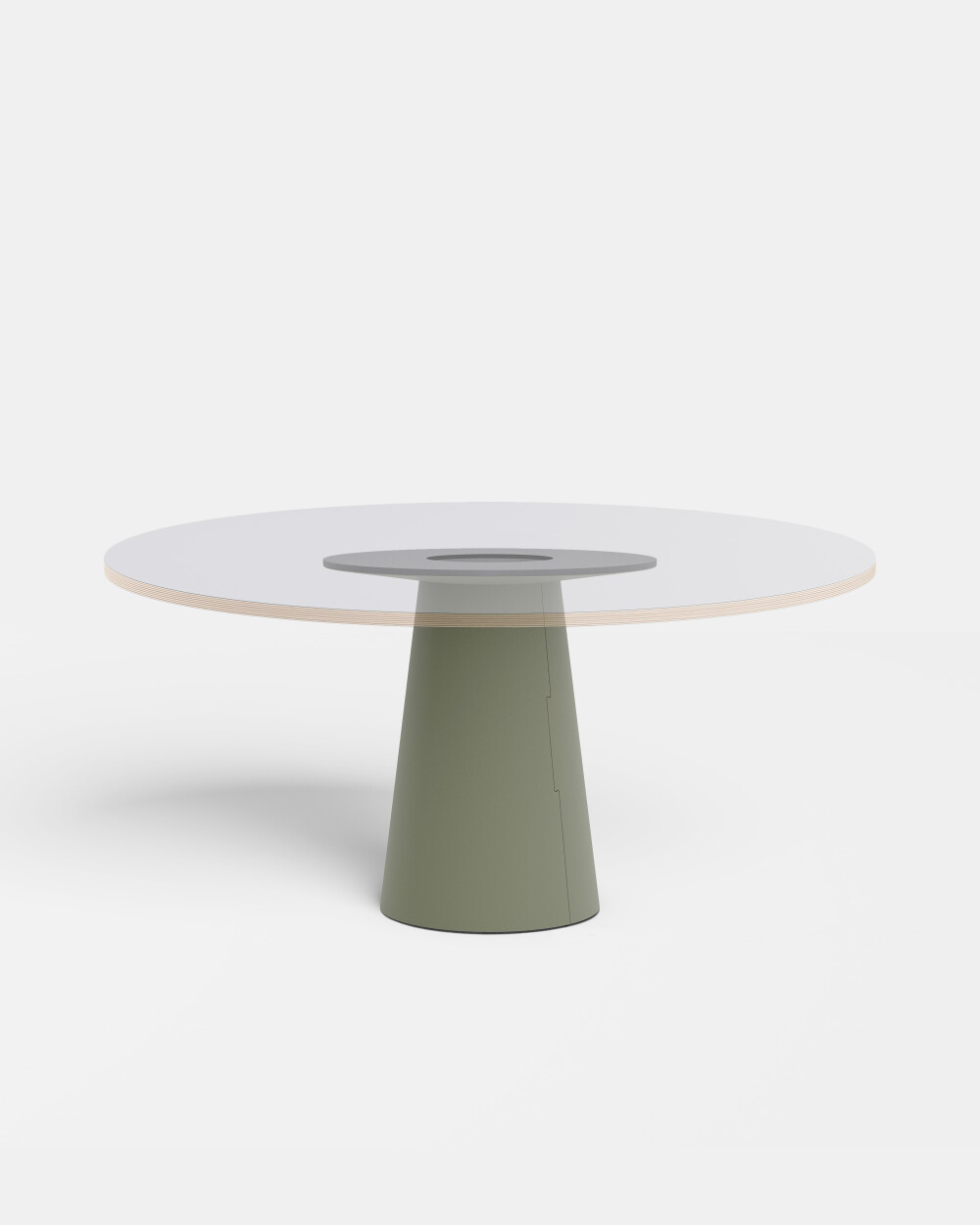 Depiction of the ALT cone base in olive green with a round tabletop resting on top.