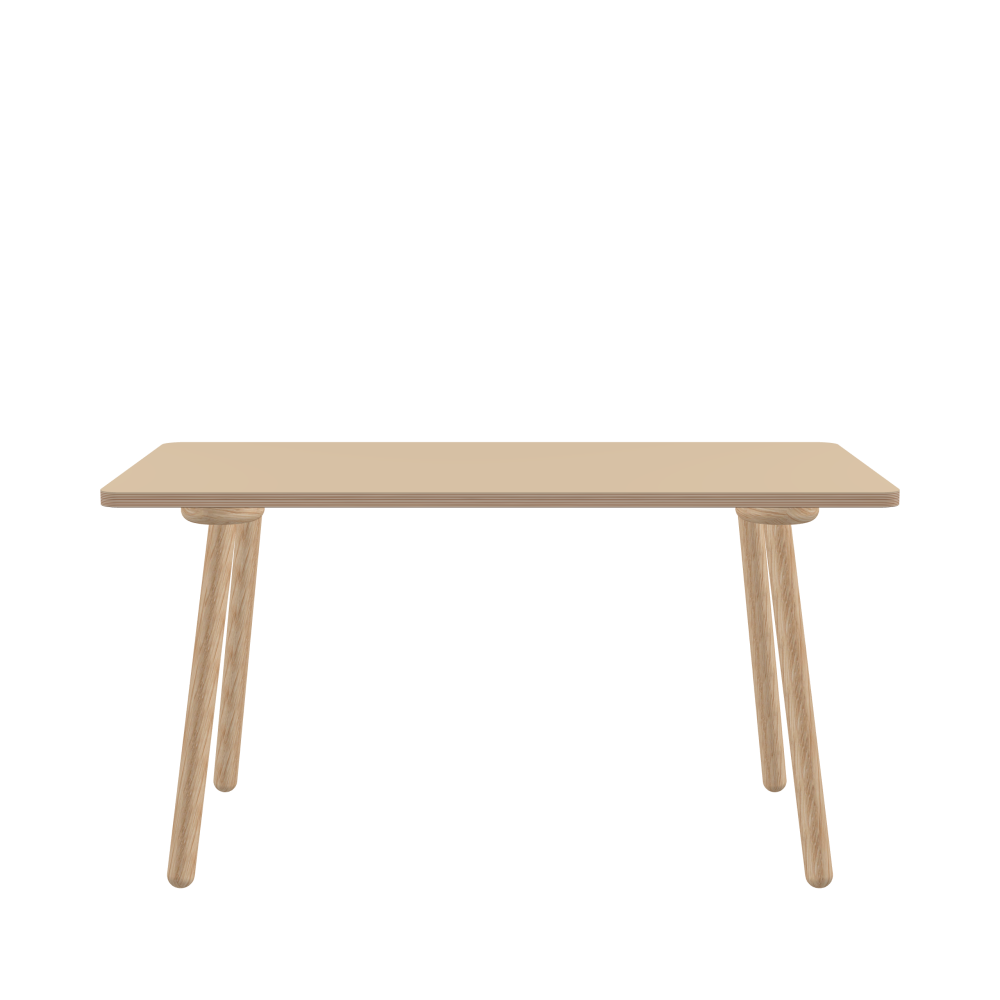 MT2 Tisch - Form Eckig - Länge 140,00 cm - Tiefe 70,00 cm - Radius 4,00 cm - Stärke 2,6 cm - Freiformfläche 1.00000000 - Oberseite Linoleum, 4007 Macadamia - Kern Multiplex Birke - Kantenschräge 90° / MT2 Tischbeine - Material und Farbe Holz, Eiche, natur, matt geölt - Set 4 Tischbeine