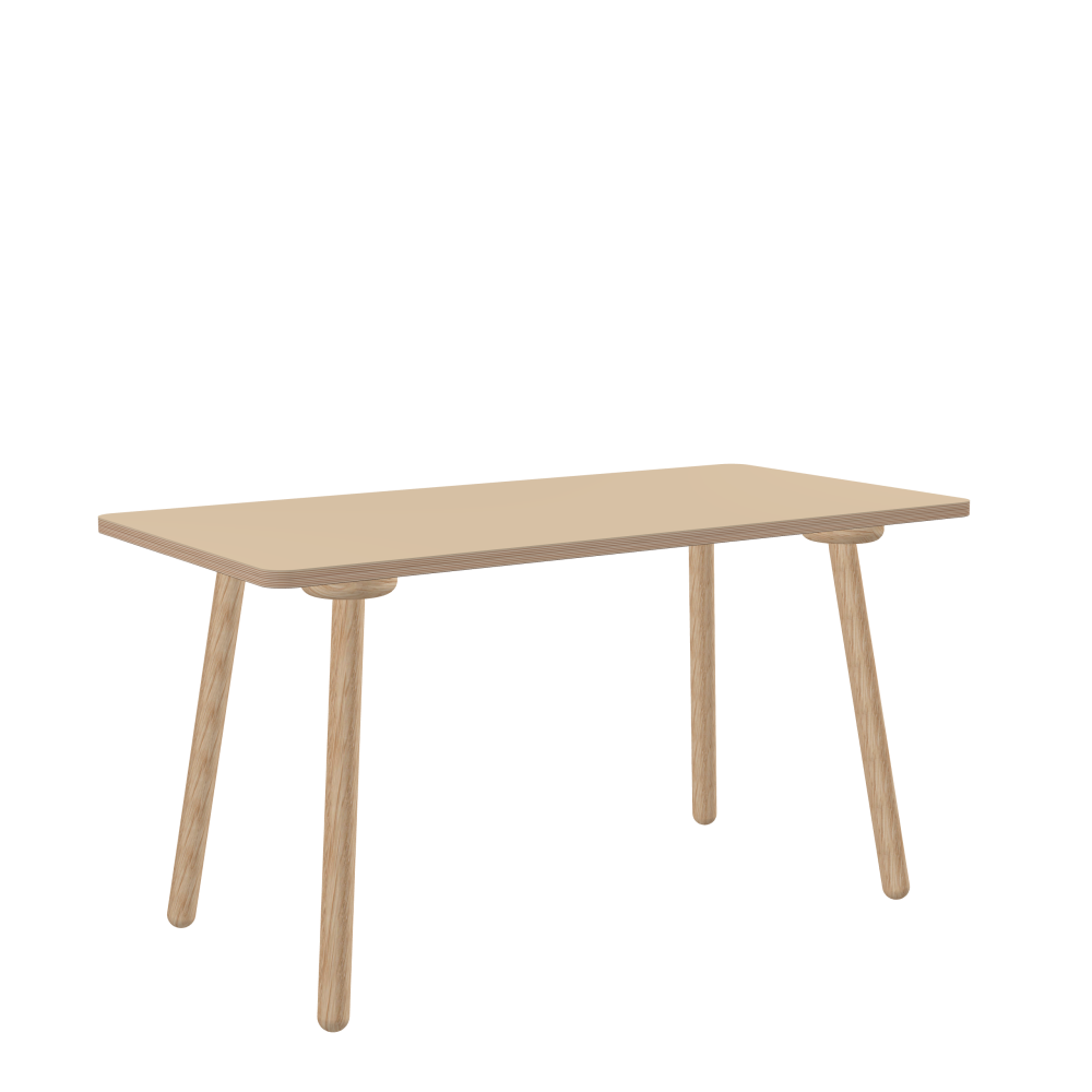 MT2 Tisch - Form Eckig - Länge 140,00 cm - Tiefe 70,00 cm - Radius 4,00 cm - Stärke 2,6 cm - Freiformfläche 1.00000000 - Oberseite Linoleum, 4007 Macadamia - Kern Multiplex Birke - Kantenschräge 90° / MT2 Tischbeine - Material und Farbe Holz, Eiche, natur, matt geölt - Set 4 Tischbeine