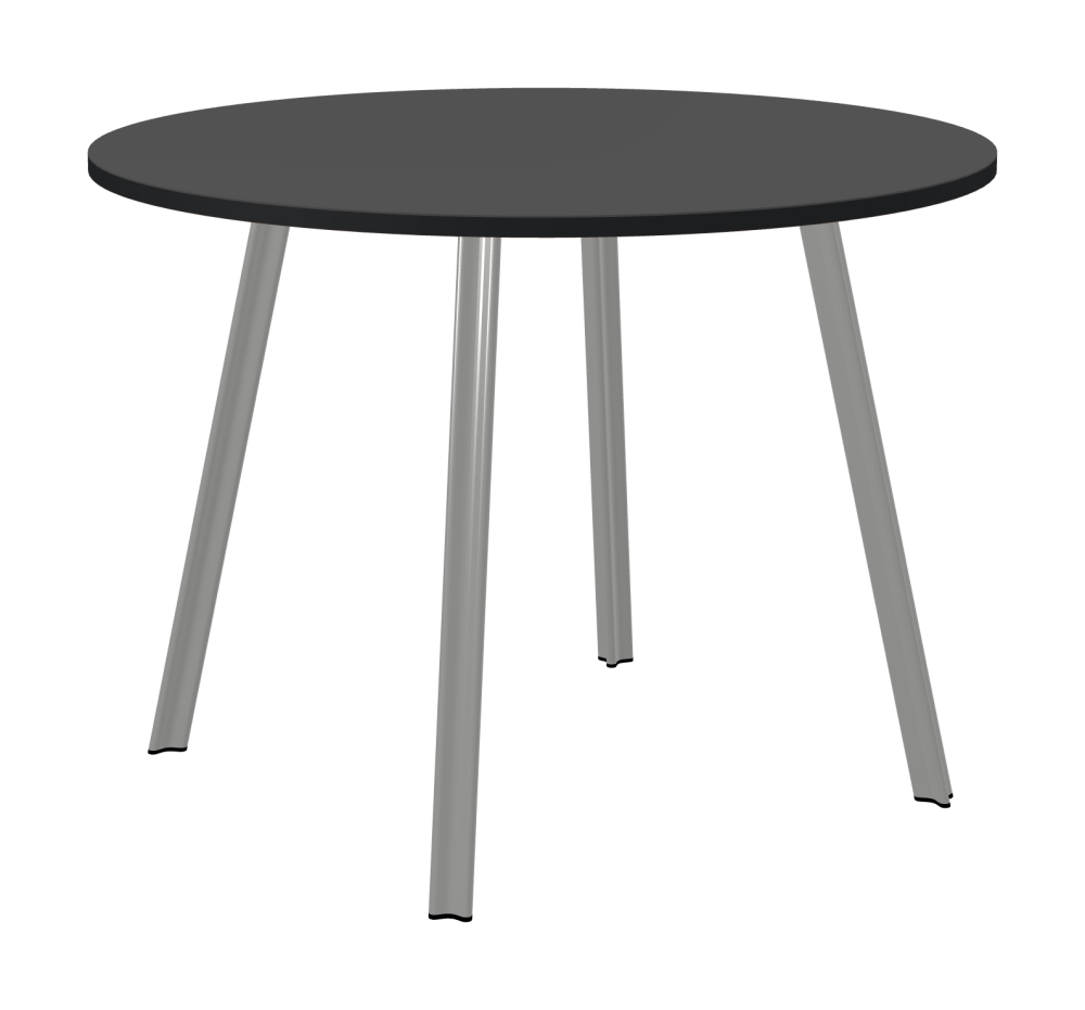 BEAM Table - Shape Round - Length 100.00 cm - Width 100.00 cm - Thickness 2.1 cm - Freeform 1.00000000 - Surface Linoleum, 4012 Basalt - Core MDF - Edge MDF, Black - Profile Edge 90° / BEAM Table Legs - Material and Colour Aluminium, matt anodised - Profile strength Small - Height 71 cm - Set 4 Legs