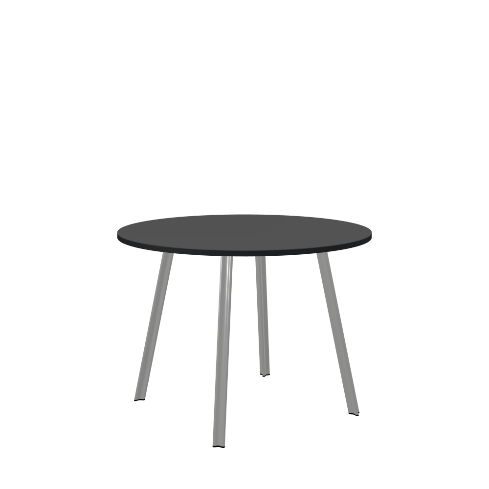 BEAM Table - Shape Round - Length 100.00 cm - Width 100.00 cm - Thickness 2.1 cm - Freeform 1.00000000 - Surface Linoleum, 4012 Basalt - Core MDF - Edge MDF, Black - Profile Edge 90° / BEAM Table Legs - Material and Colour Aluminium, matt anodised - Profile strength Small - Height 71 cm - Set 4 Legs