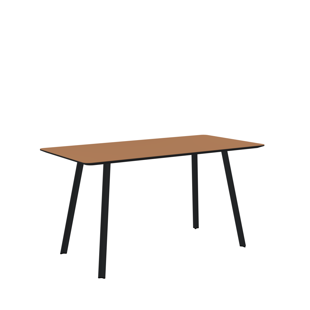 BEAM Table - Shape Square - Length 140.00 cm - Width 70.00 cm - Radius 4.00 cm - Thickness 2.1 cm - Freeform 1.00000000 - Surface Linoleum, 4003 Walnut - Core MDF - Edge MDF, Black - Profile Edge 25° / BEAM Table Legs - Material and Colour Aluminium, powder-coated, Black grey (RAL 7021) - Profile strength Small - Height 71 cm - Set 4 Legs