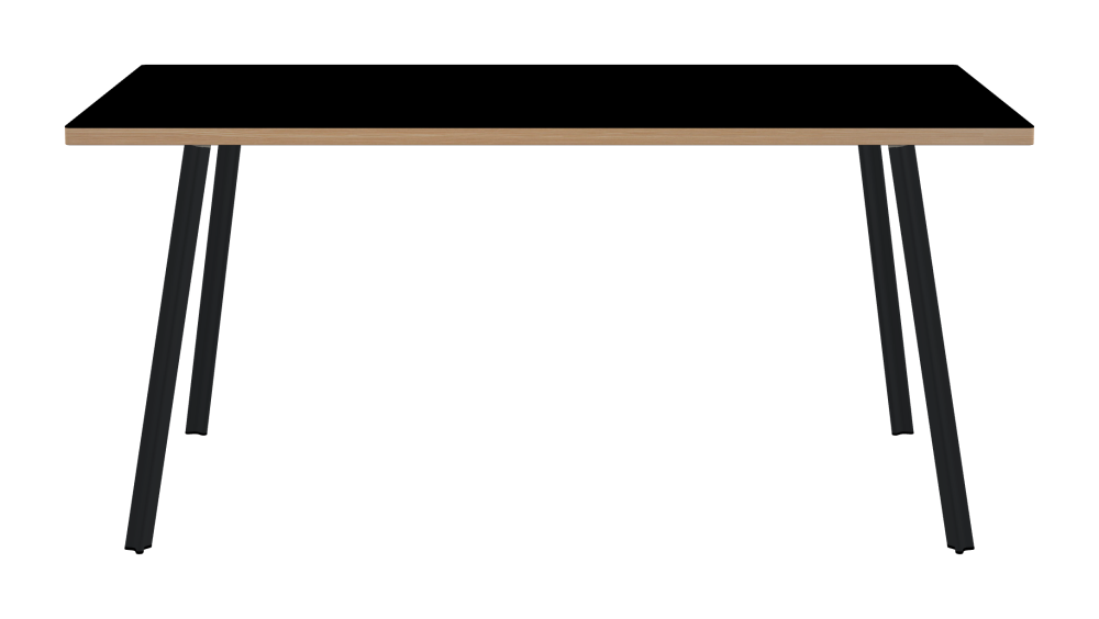 BEAM Tisch - Form Eckig - Länge 160,00 cm - Tiefe 80,00 cm - Radius 1,00 cm - Stärke 3 cm - Oberseite Linoleum, 4023 Nero - Kern Stäbchenplatte - Kante Holz, Lärche - Kantenschräge 90° / BEAM Tischbeine - Material und Farbe Aluminium, pulverbeschichtet, Schwarzgrau (RAL 7021) - Profilgröße Klein - Höhe 71 cm - Set 4 Tischbeine