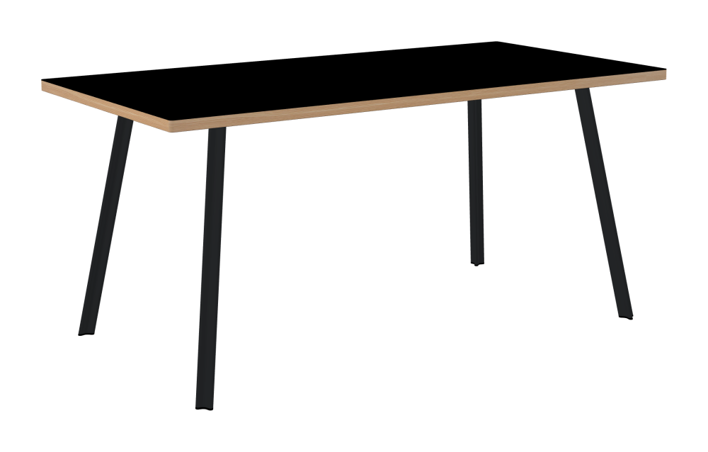 BEAM Tisch - Form Eckig - Länge 160,00 cm - Tiefe 80,00 cm - Radius 1,00 cm - Stärke 3 cm - Oberseite Linoleum, 4023 Nero - Kern Stäbchenplatte - Kante Holz, Lärche - Kantenschräge 90° / BEAM Tischbeine - Material und Farbe Aluminium, pulverbeschichtet, Schwarzgrau (RAL 7021) - Profilgröße Klein - Höhe 71 cm - Set 4 Tischbeine