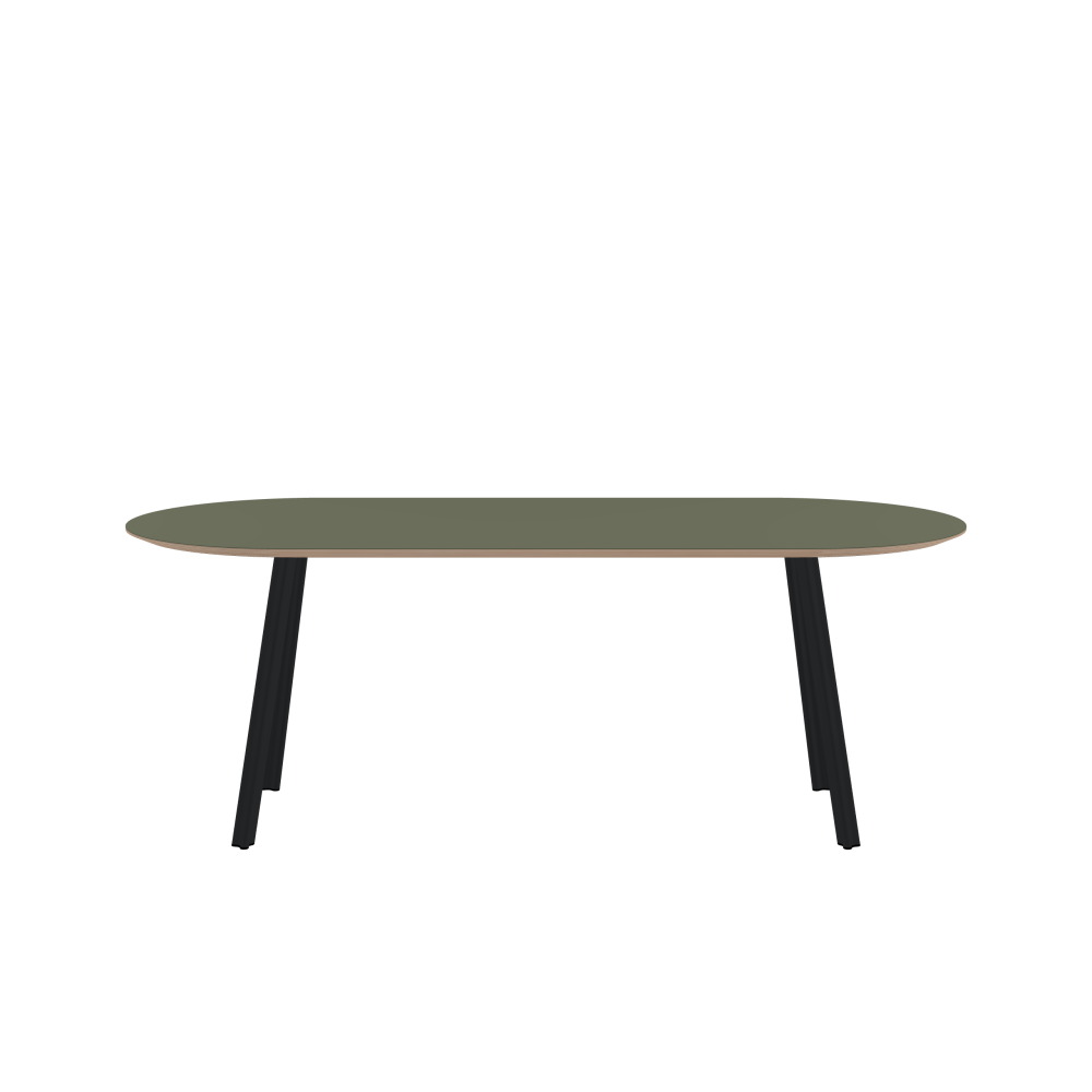 BEAM Tisch - Form Eckig - Länge 200,00 cm - Tiefe 85,00 cm - Radius 42,50 cm - Stärke 2,6 cm - Freiformfläche 1.00000000 - Oberseite Linoleum, 4184 Olive - Kern Multiplex Birke - Kantenschräge 25° / BEAM Tischbeine - Material und Farbe Aluminium, pulverbeschichtet, Schwarzgrau (RAL 7021) - Profilgröße Normal - Höhe 71 cm - Set 4 Tischbeine