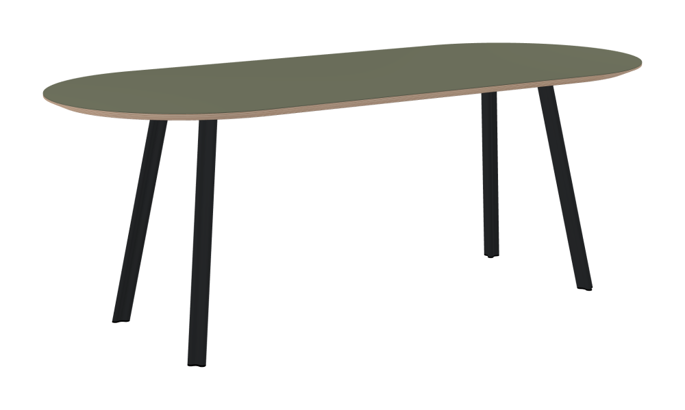 BEAM Tisch - Form Eckig - Länge 200,00 cm - Tiefe 85,00 cm - Radius 42,50 cm - Stärke 2,6 cm - Freiformfläche 1.00000000 - Oberseite Linoleum, 4184 Olive - Kern Multiplex Birke - Kantenschräge 25° / BEAM Tischbeine - Material und Farbe Aluminium, pulverbeschichtet, Schwarzgrau (RAL 7021) - Profilgröße Normal - Höhe 71 cm - Set 4 Tischbeine