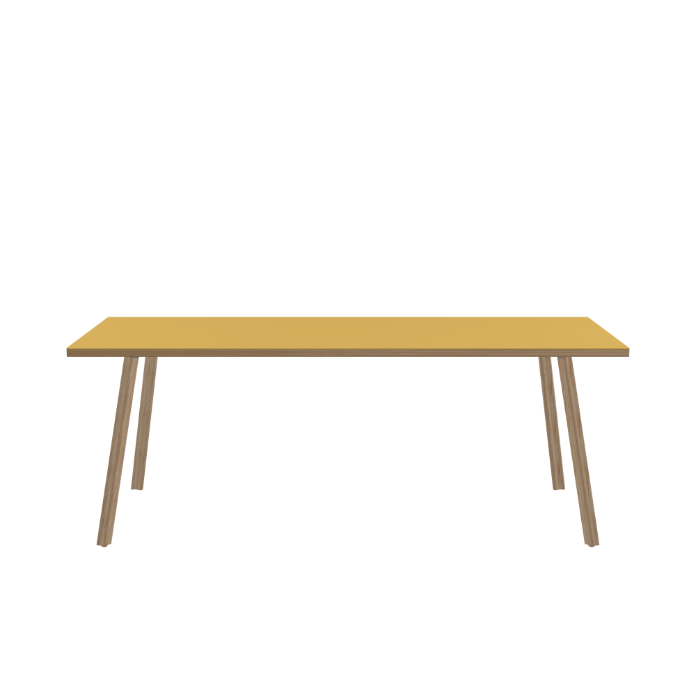 BEAM Tisch - Form Eckig - Länge 200,00 cm - Tiefe 85,00 cm - Radius 1,00 cm - Stärke 3 cm - Oberseite Linoleum, S588 Pure Linoleum - Kern Stäbchenplatte - Kante Holz, Eiche - Kantenschräge 90° / BEAM Tischbeine - Material und Farbe Holz, Eiche, matt geölt - Profilgröße Normal - Höhe 71 cm - Set 4 Tischbeine