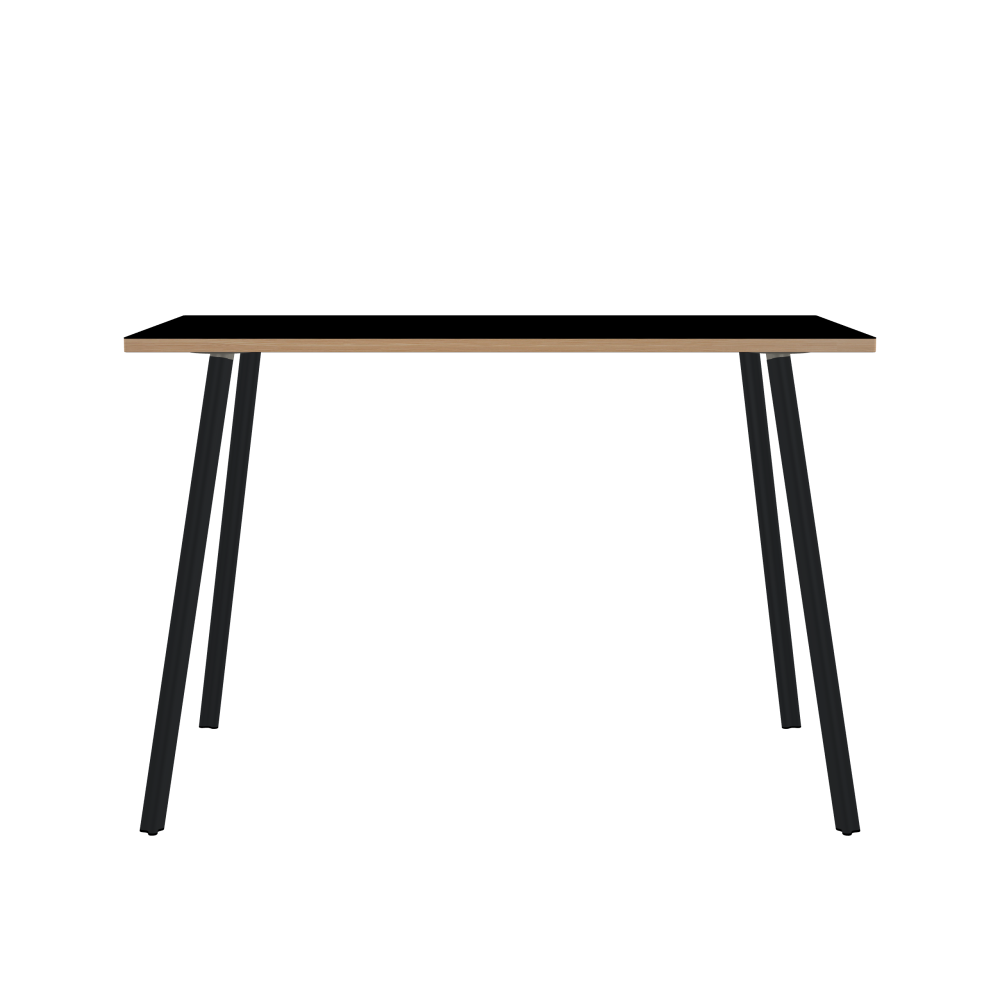 BEAM Tisch - Form Eckig - Länge 160,00 cm - Tiefe 80,00 cm - Radius 1,00 cm - Stärke 3 cm - Oberseite Linoleum, 4023 Nero - Kern Stäbchenplatte - Kante Holz, Lärche - Kantenschräge 90° / BEAM Tischbeine - Material und Farbe Aluminium, pulverbeschichtet, Schwarzgrau (RAL 7021) - Profilgröße Normal - Höhe 102 cm - Set 4 Tischbeine