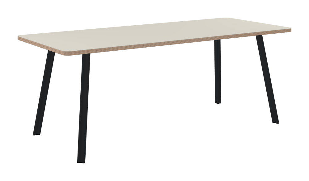 BEAM Tisch - Form Eckig - Länge 190,00 cm - Tiefe 80,00 cm - Radius 4,00 cm - Stärke 2,6 cm - Freiformfläche 1.00000000 - Oberseite Linoleum, 4176 Mushroom - Kern Multiplex Birke - Kantenschräge 90° / BEAM Tischbeine - Material und Farbe Aluminium, pulverbeschichtet, Schwarzgrau (RAL 7021) - Profilgröße Normal - Höhe 71 cm - Set 4 Tischbeine