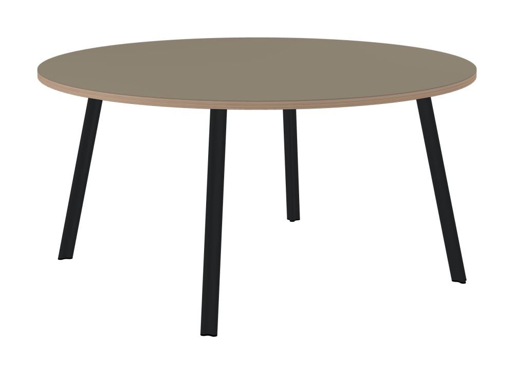 BEAM Tisch - Form Rund - Länge 150,00 cm - Tiefe 150,00 cm - Stärke 2,6 cm - Freiformfläche 1.00000000 - Oberseite Linoleum, 4011 Taupe - Kern Multiplex Birke - Kantenschräge 90° / BEAM Tischbeine - Material und Farbe Aluminium, pulverbeschichtet, Schwarzgrau (RAL 7021) - Profilgröße Normal - Höhe 71 cm - Set 4 Tischbeine