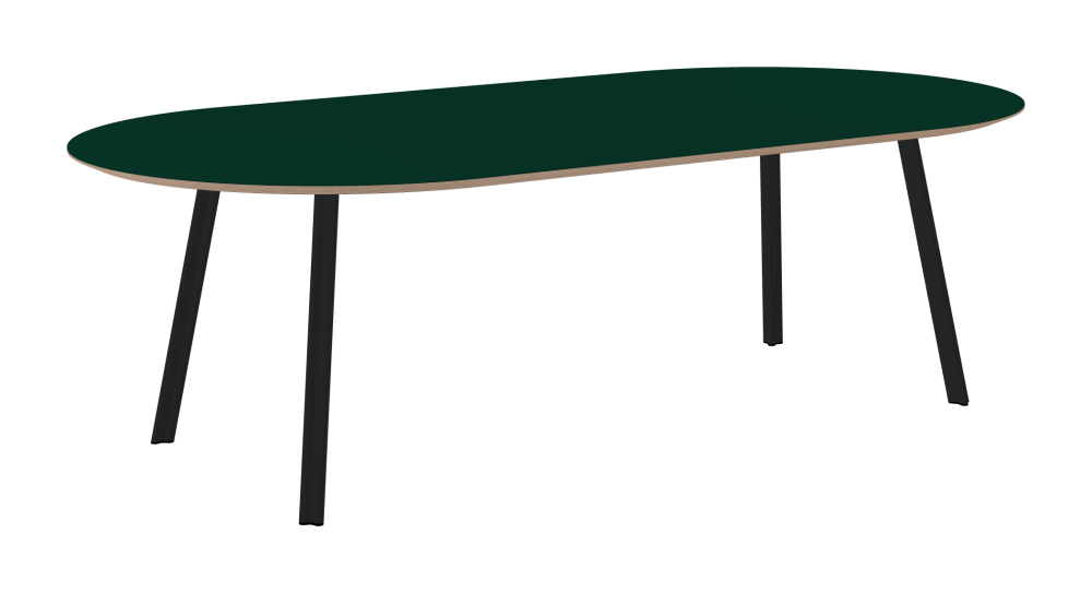BEAM Tisch - Form Eckig - Länge 240,00 cm - Tiefe 120,00 cm - Radius 60,00 cm - Stärke 2,6 cm - Freiformfläche 1.00000000 - Oberseite Linoleum, 4174 Conifer - Kern Multiplex Birke - Kantenschräge 25° / BEAM Tischbeine - Material und Farbe Aluminium, pulverbeschichtet, Schwarzgrau (RAL 7021) - Profilgröße Normal - Höhe 71 cm - Set 4 Tischbeine